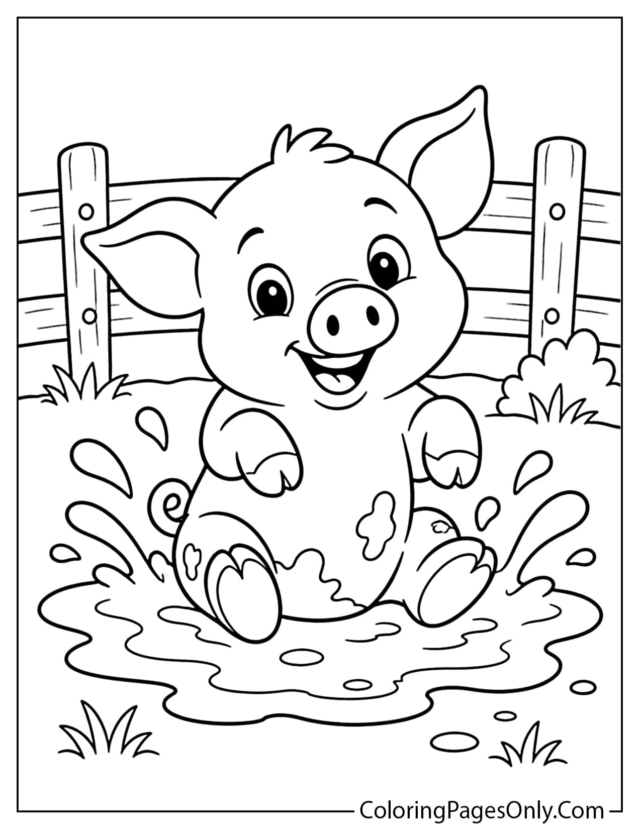 Cute Piglet In Mud Farm Animal Coloring Page from Farm Animal