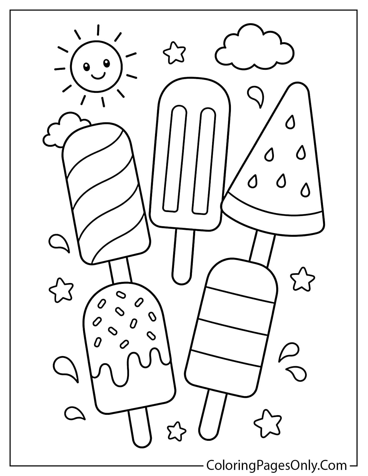 Popsicle summer coloring page with different ice pops from Summer