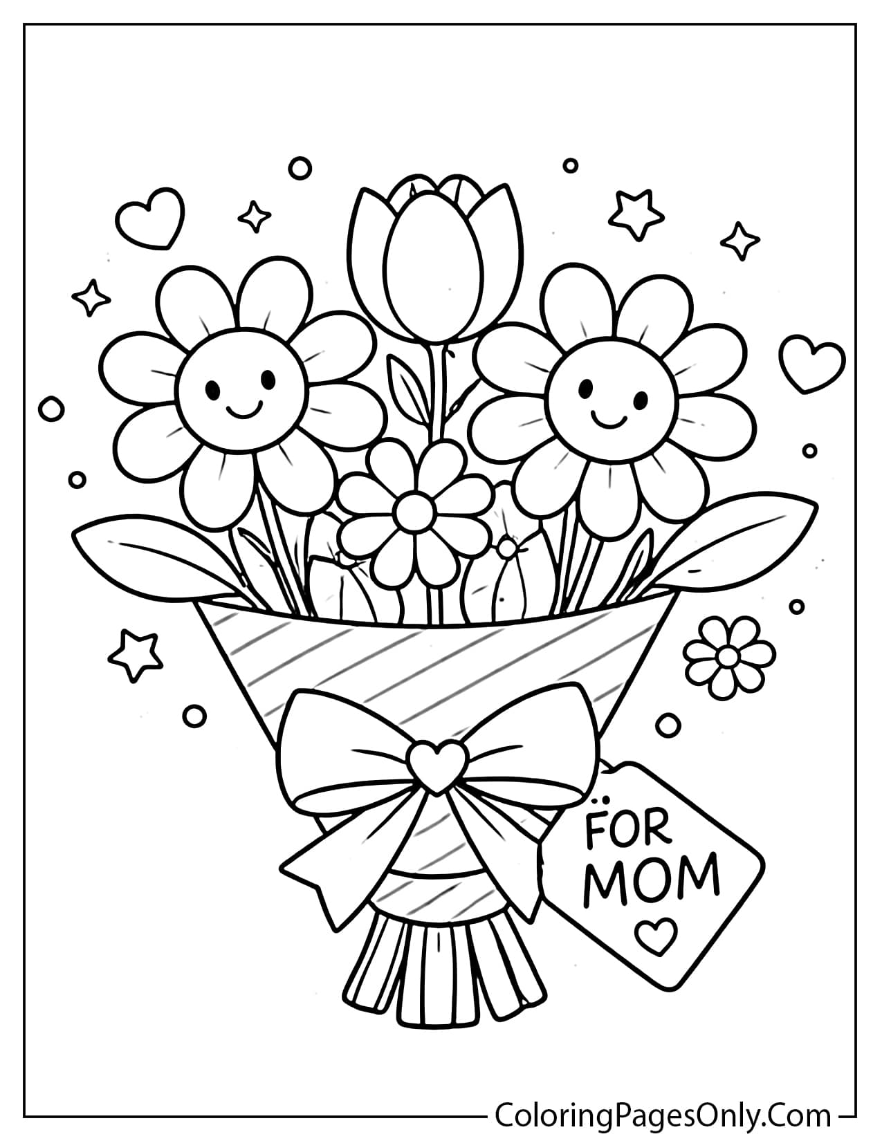 Preschool flowers for mom coloring page with simple bouquet and large easy shapes for kids from Mother's Day