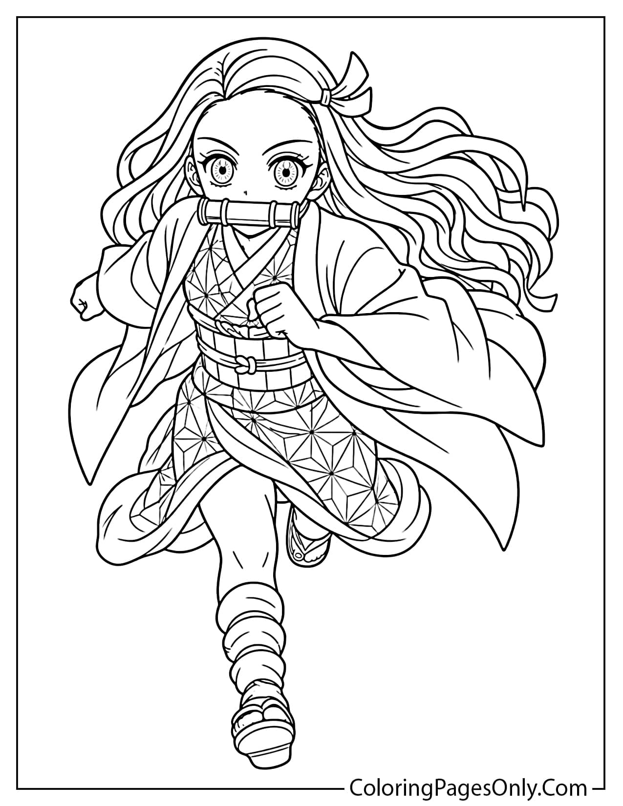 Nezuko running forward with flowing hair and kimono from Nezuko