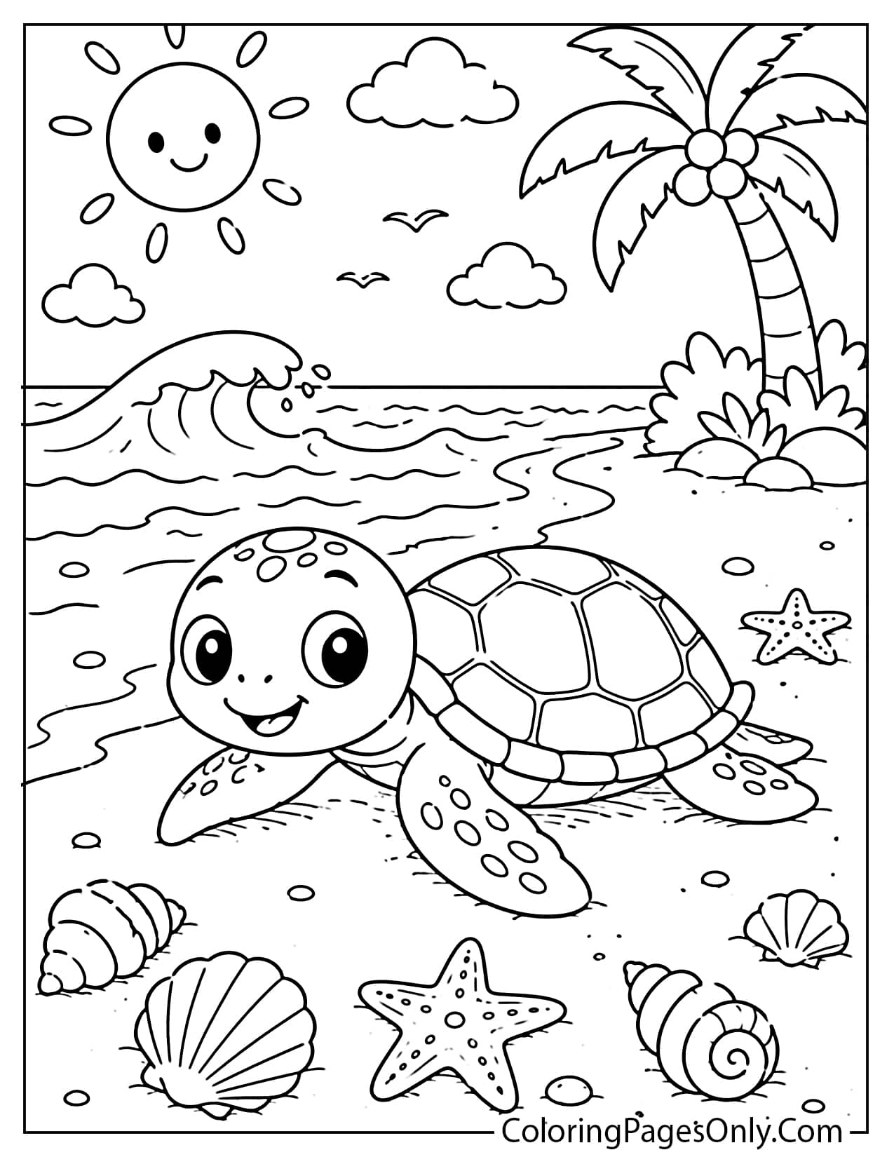 Sea turtle at the beach coloring page from Beach