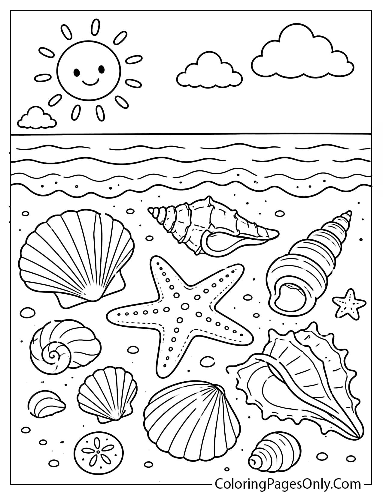 Seashells on the beach coloring page from Beach