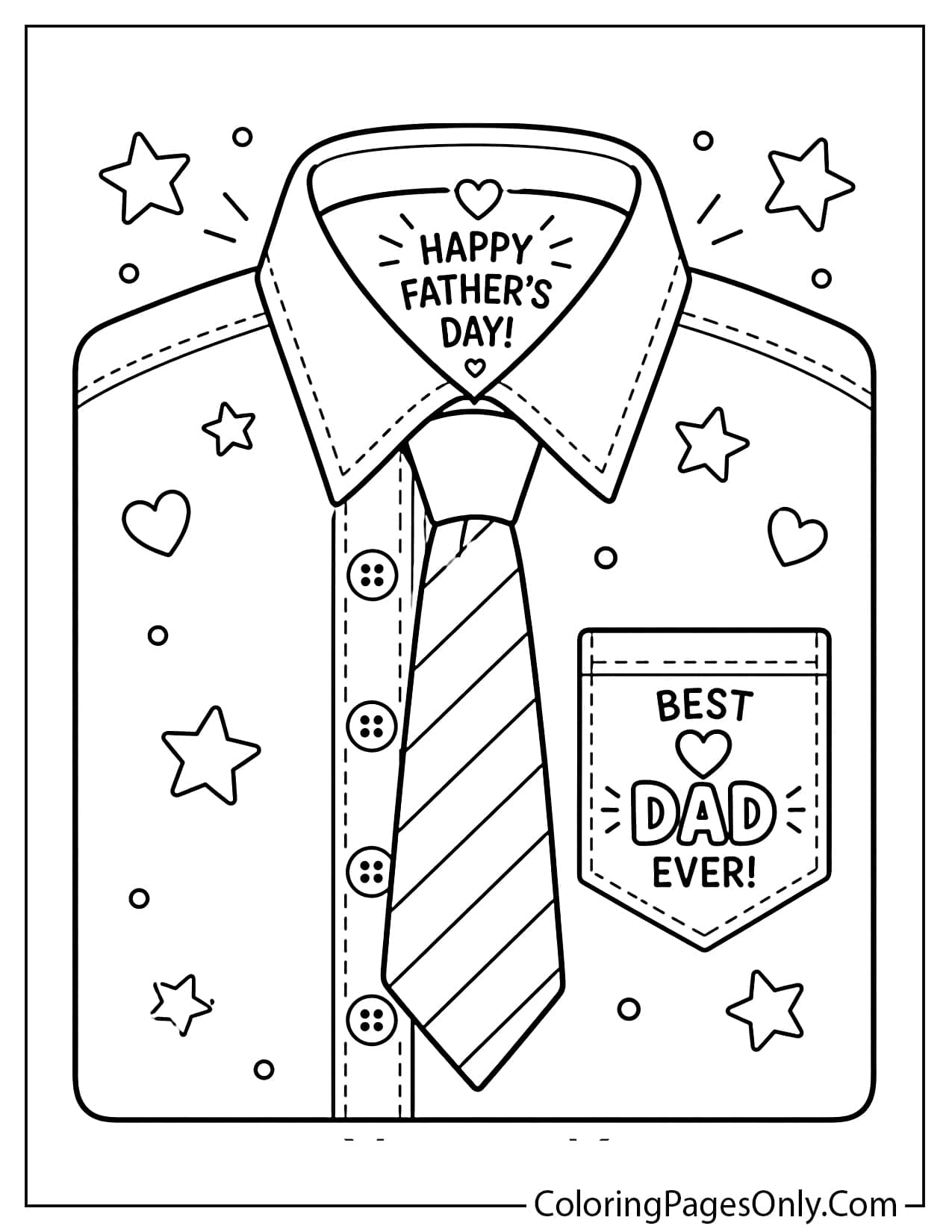 Shirt and tie father’s day coloring page with pocket and buttons from Father's Day