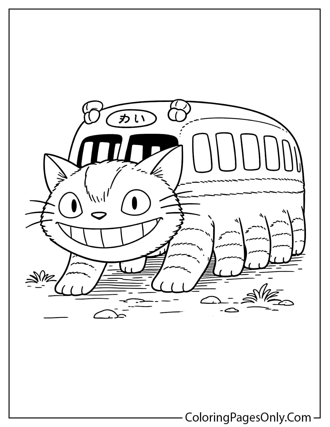 Simple Catbus coloring page for kids from My Neighbor Totoro