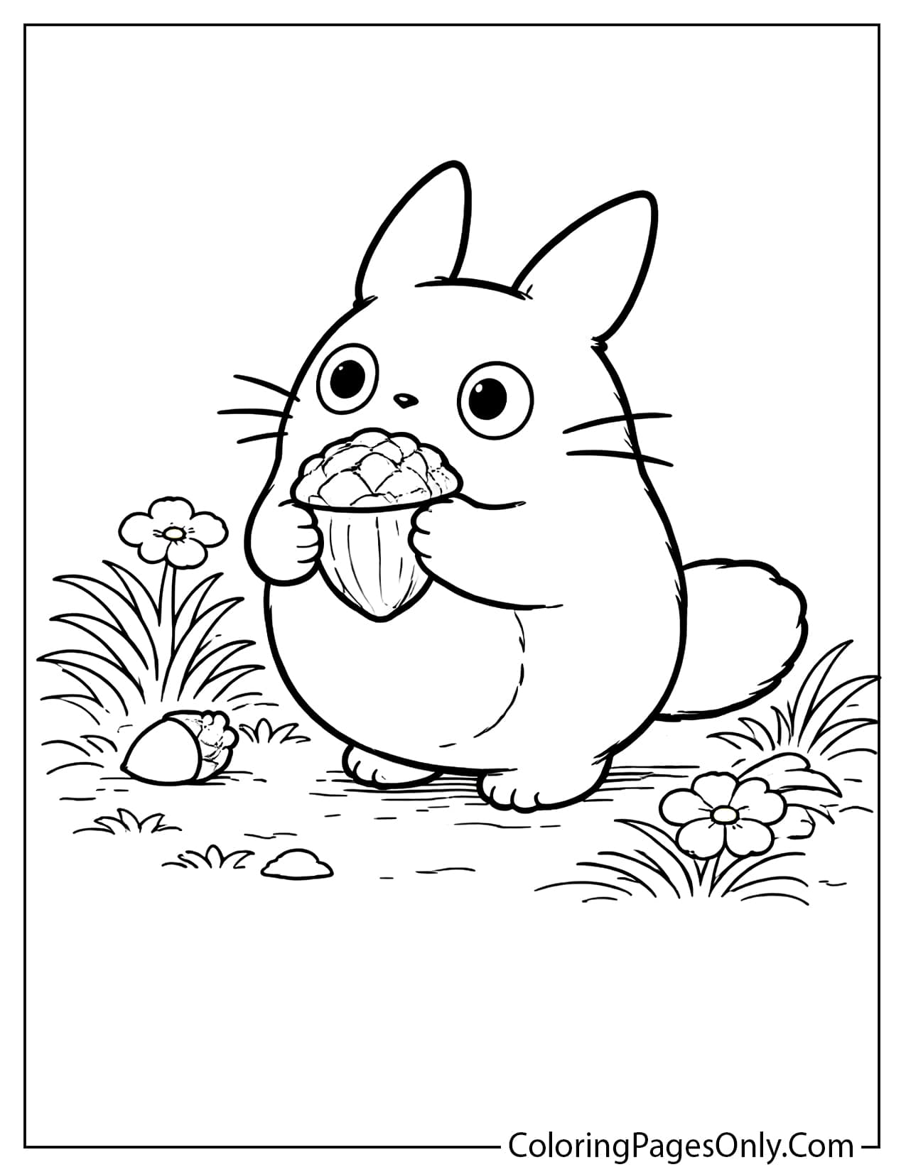 Small Totoro carrying acorns coloring page from My Neighbor Totoro