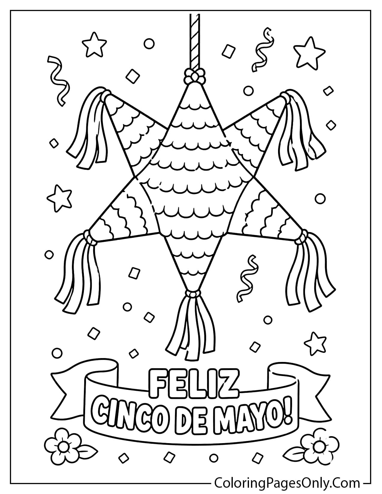 Star-shaped piñata coloring page for Cinco de Mayo from Cinco De Mayo