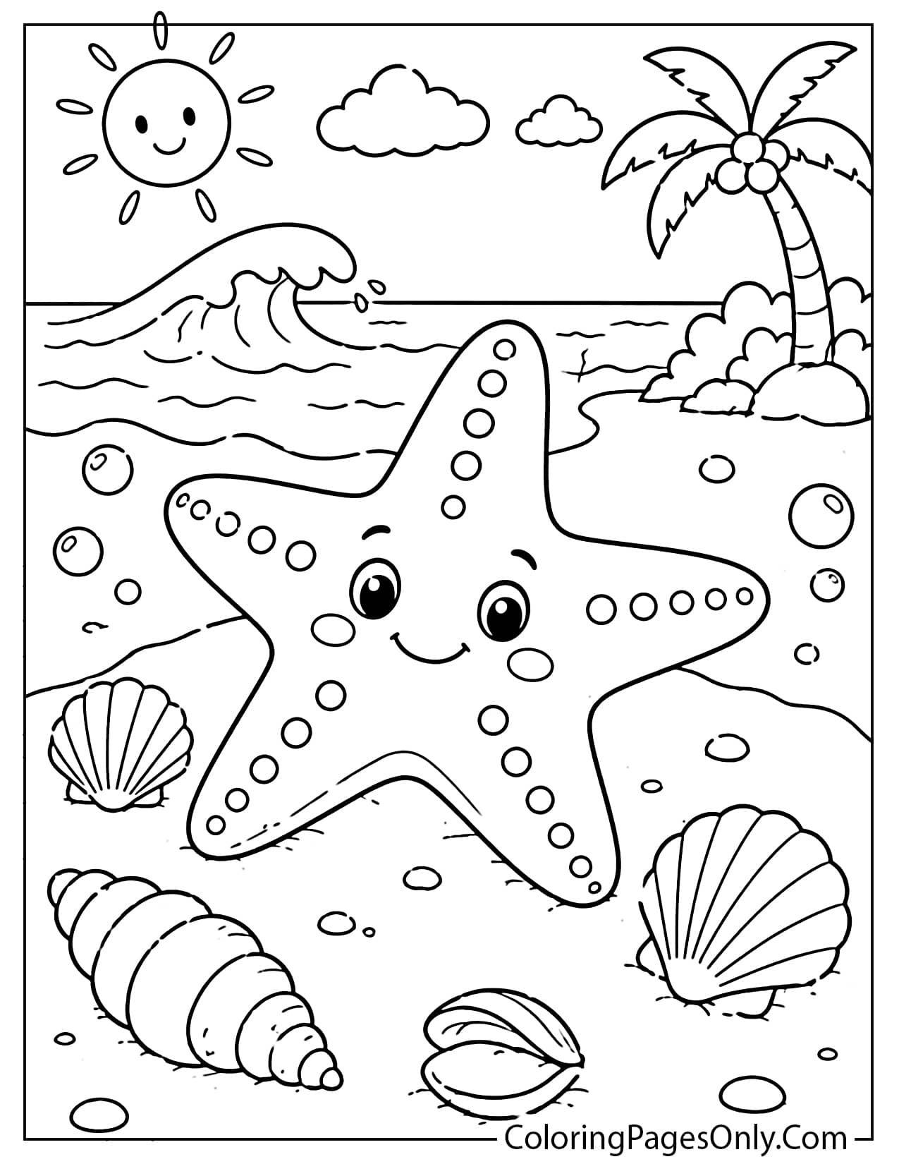 Starfish beach coloring page for kids from Beach