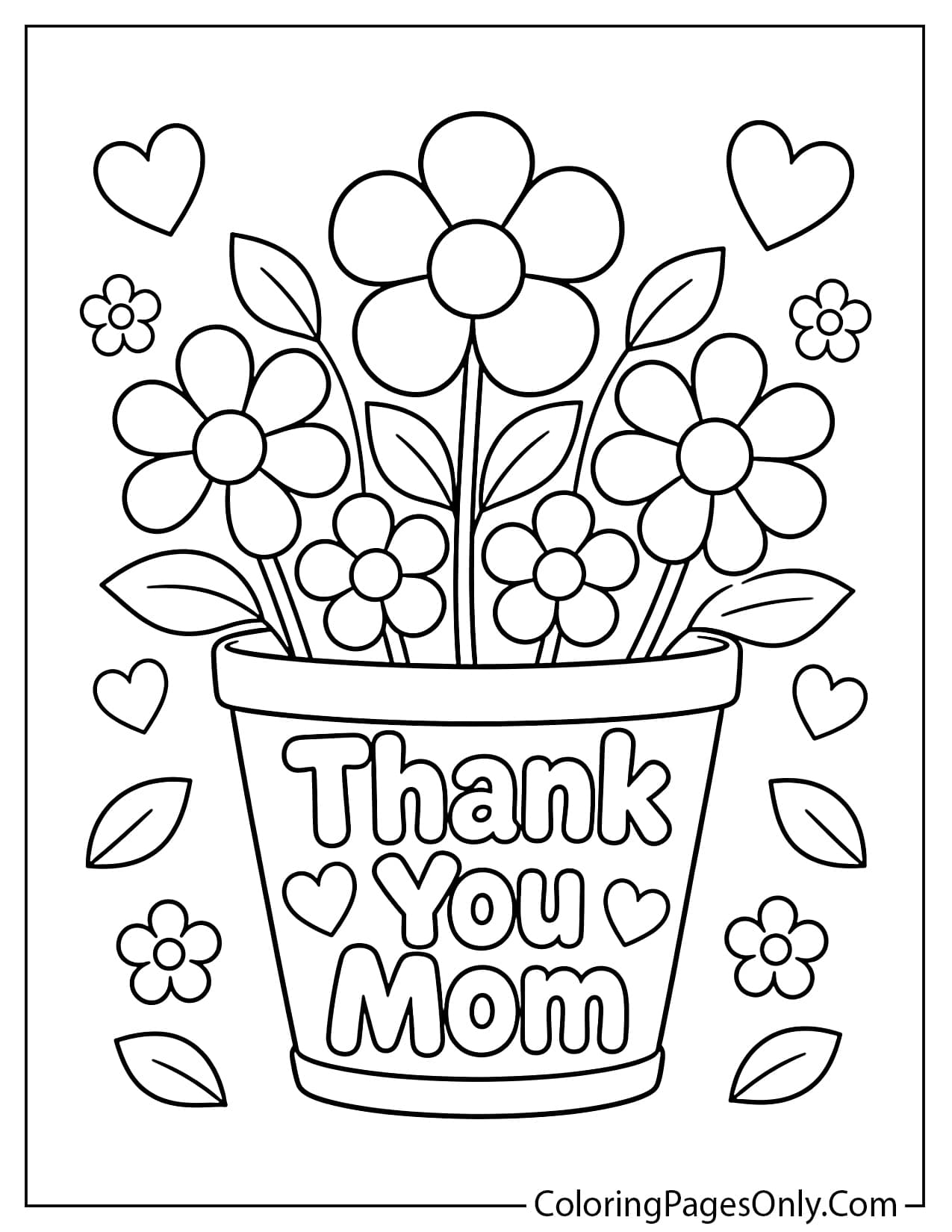 Thank you mom flower pot coloring page from I Love Mom