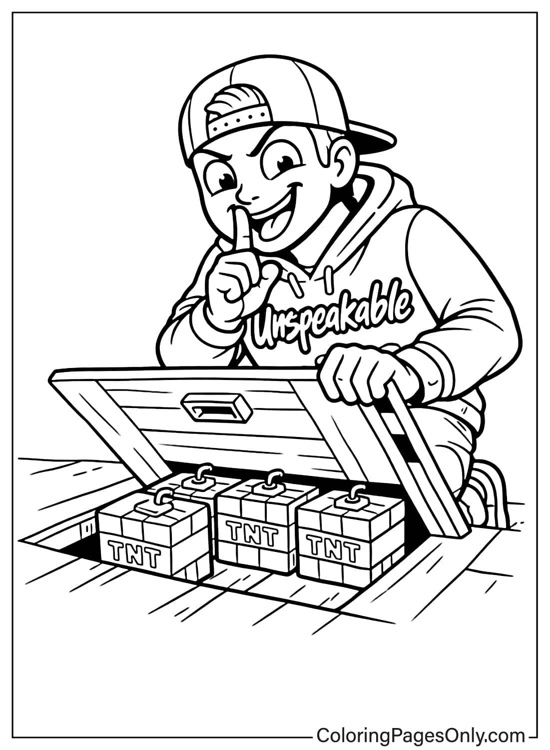 Unspeakable hiding TNT under floor trap coloring page from Unspeakable