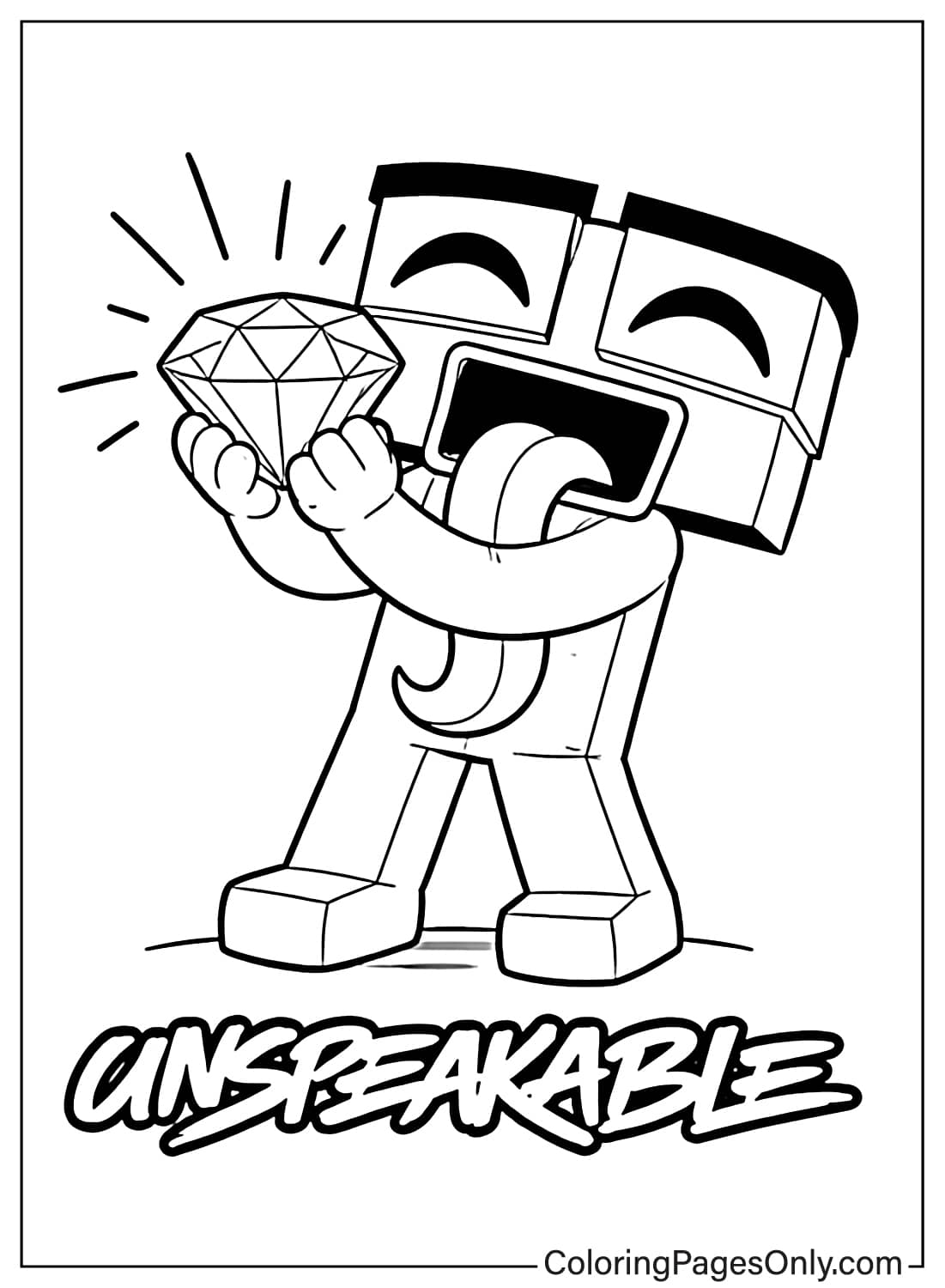 Unspeakable character holding diamond happily coloring page from Unspeakable
