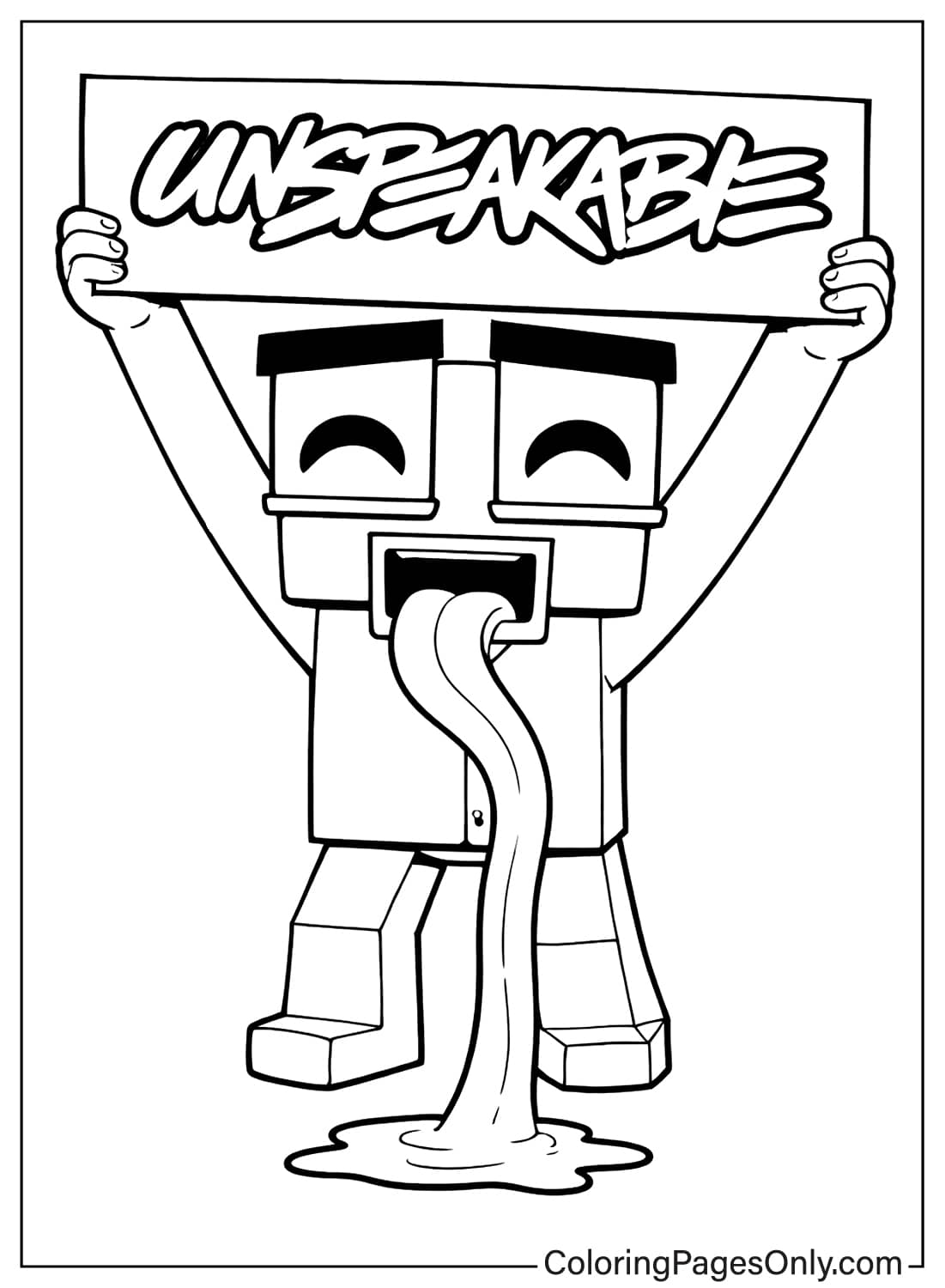 Unspeakable holding logo sign with long tongue coloring page from Unspeakable