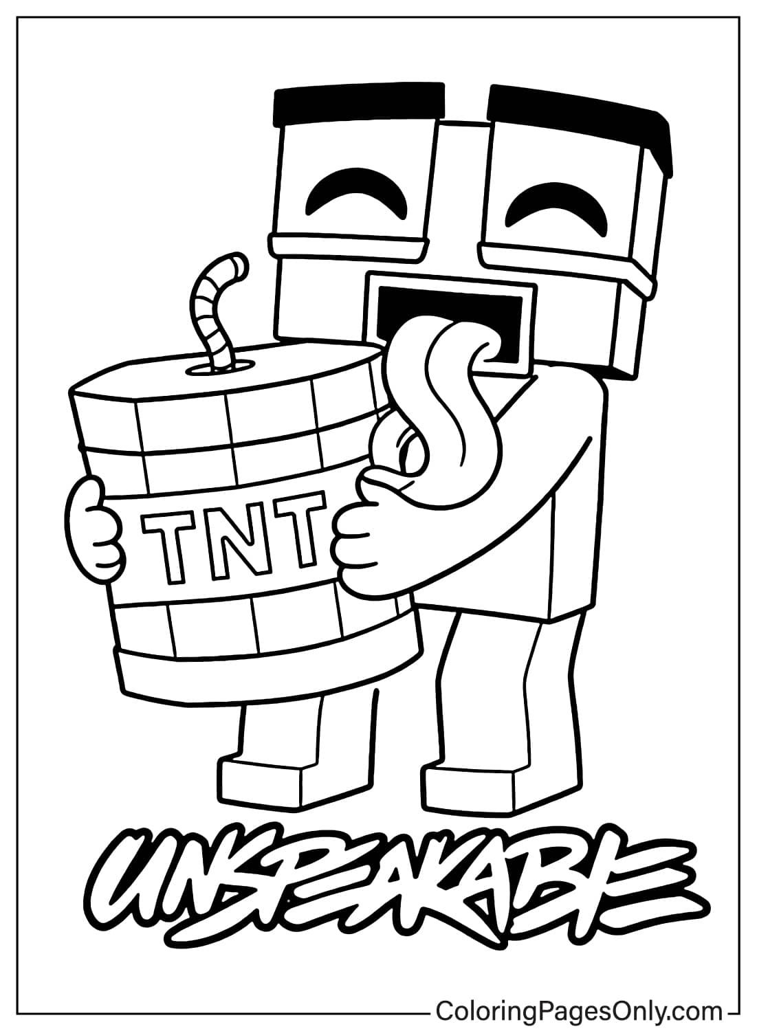 Unspeakable character hugging TNT barrel coloring page from Unspeakable