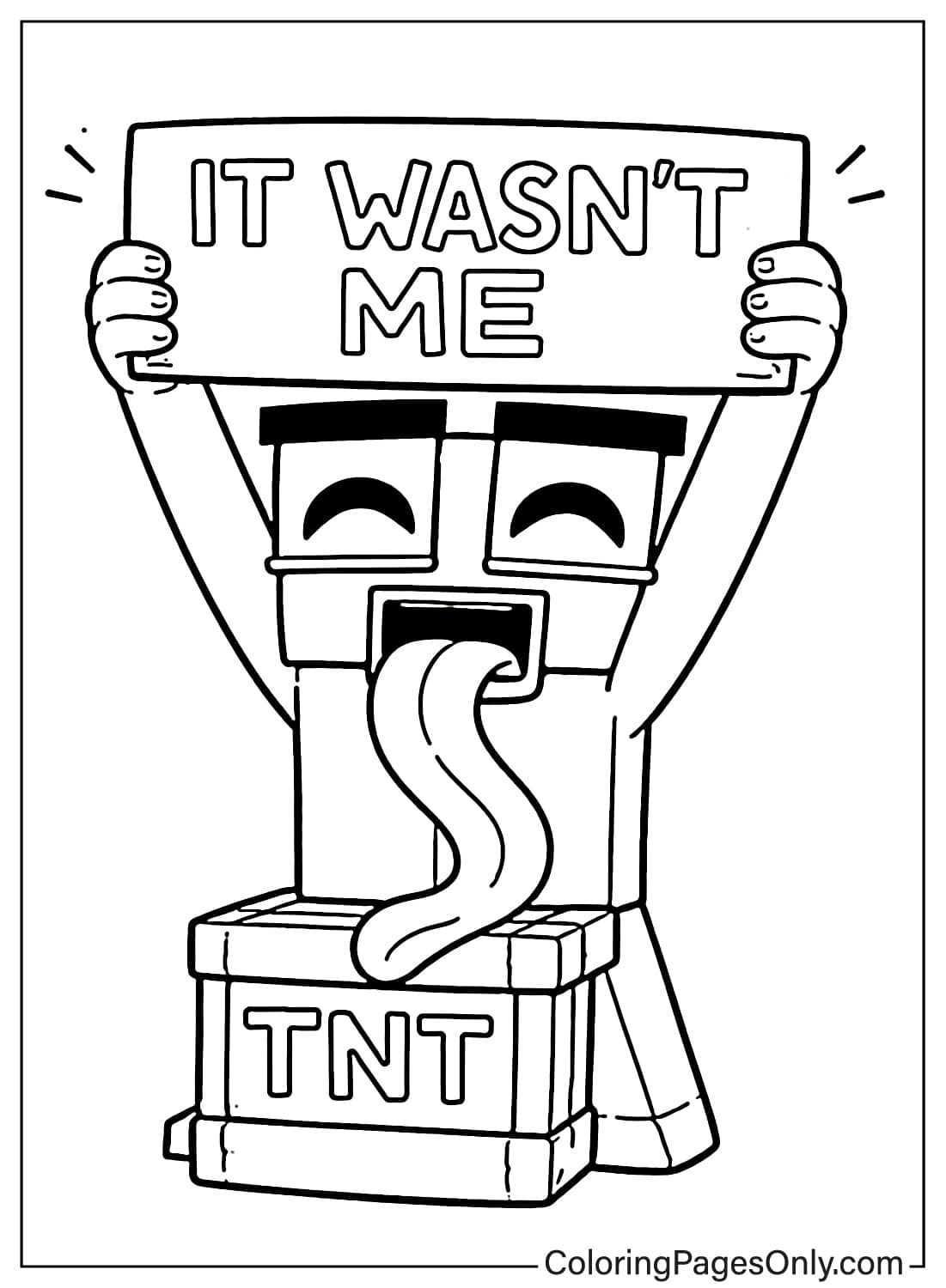 Unspeakable holding It Wasn’t Me sign on TNT coloring page from Unspeakable