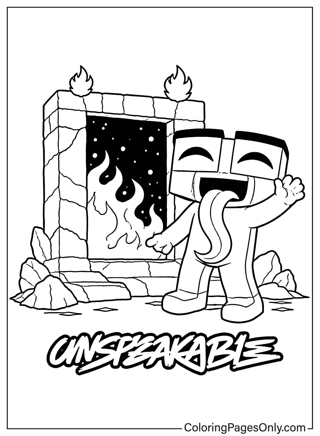 Unspeakable standing in front of Nether portal coloring page from Unspeakable
