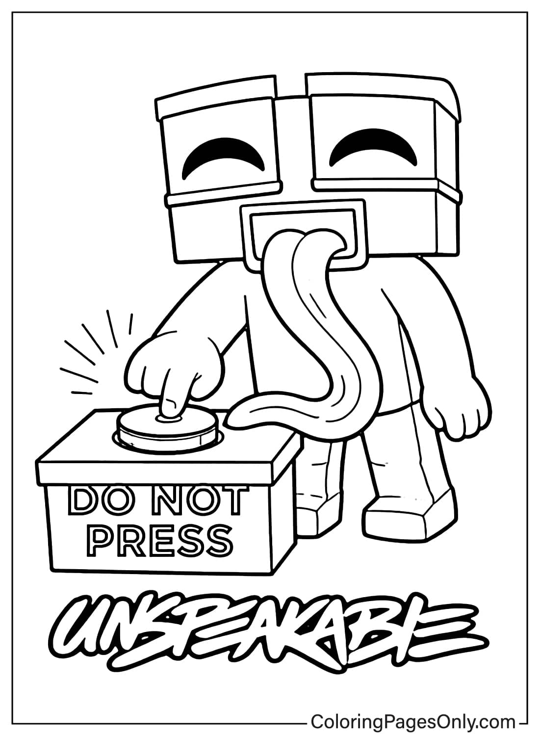 Unspeakable pressing button labeled Do Not Press coloring page from Unspeakable