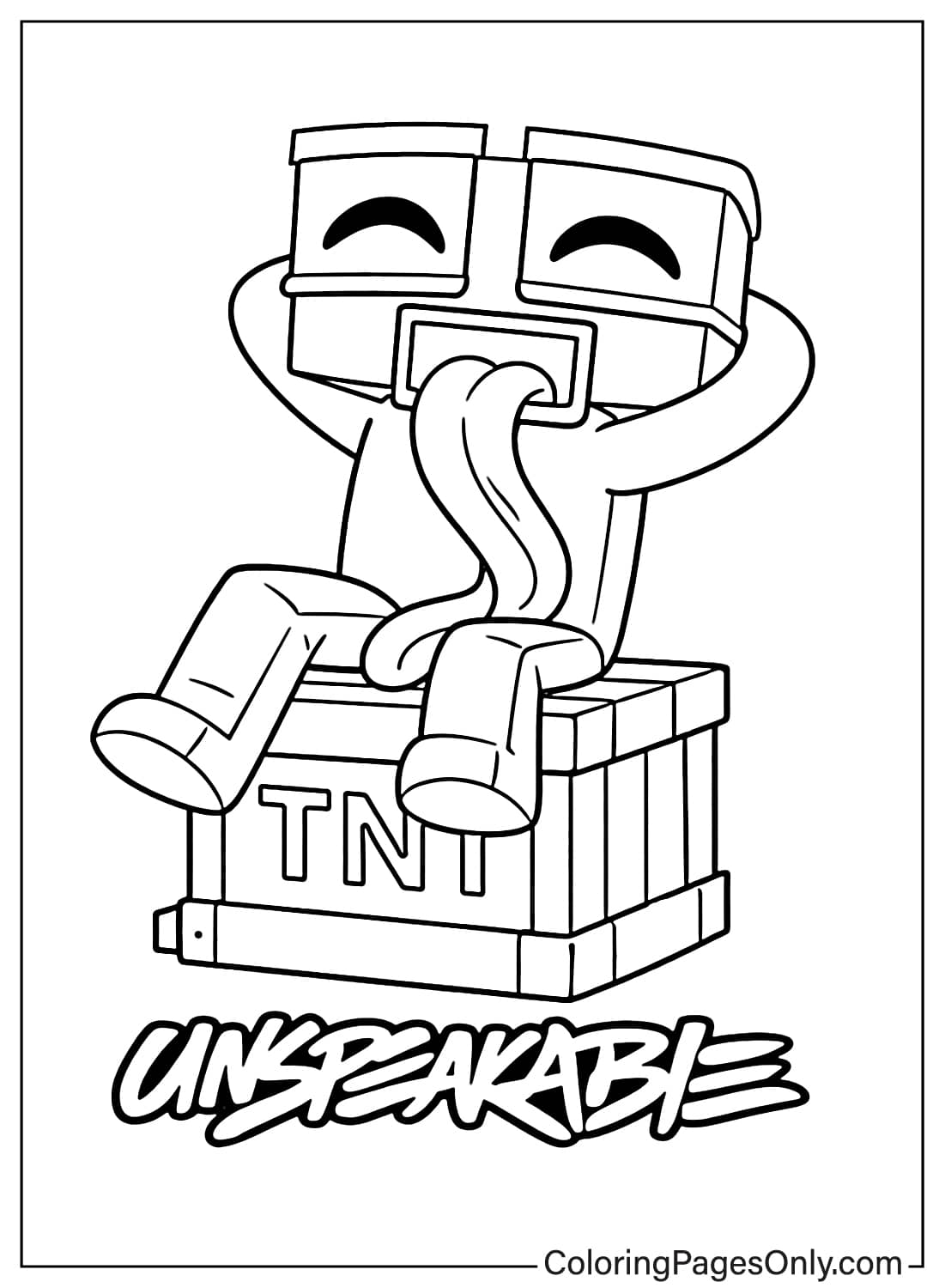 Unspeakable character sitting on TNT block coloring page from Unspeakable