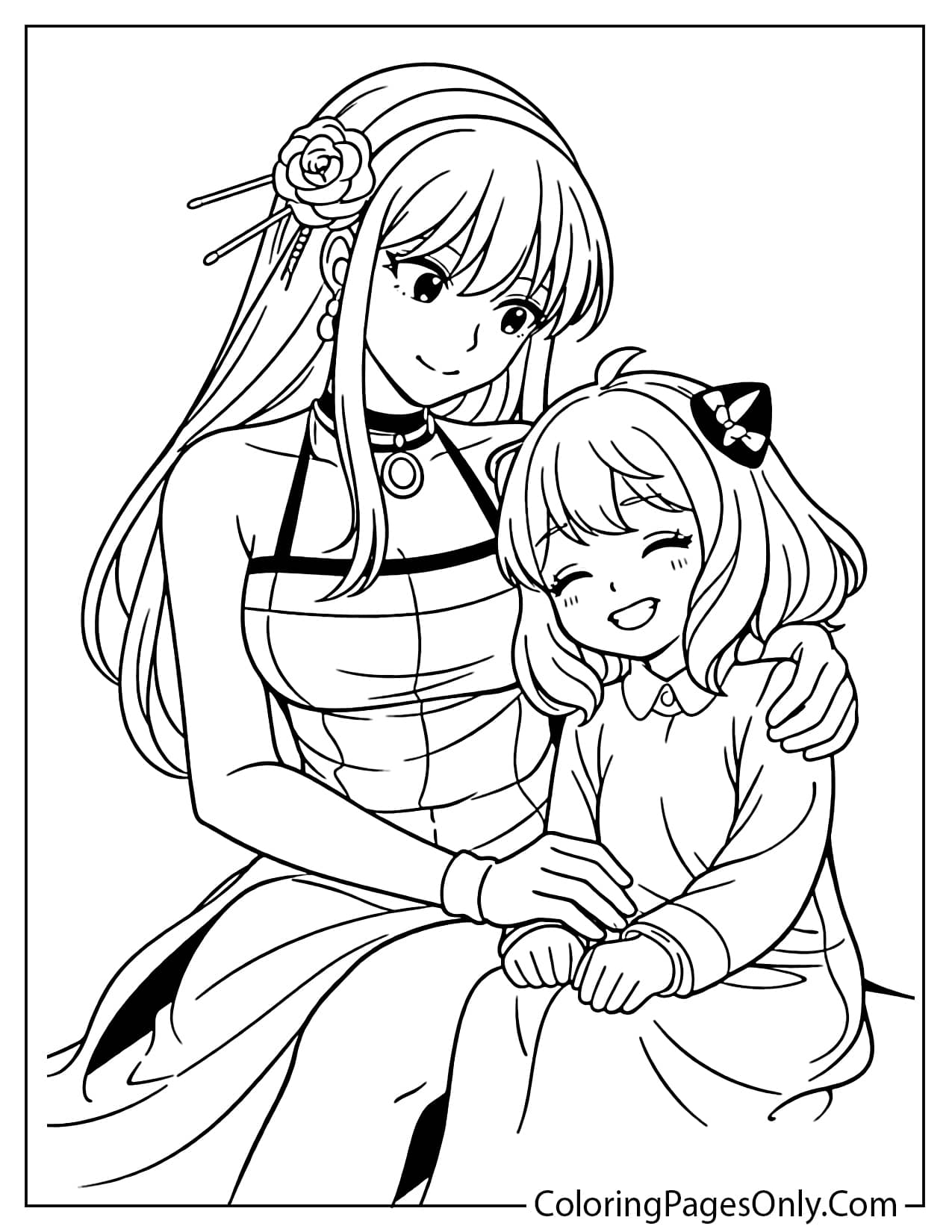 Yor Forger sitting closely with Anya in a warm and affectionate family moment from Spy x Family