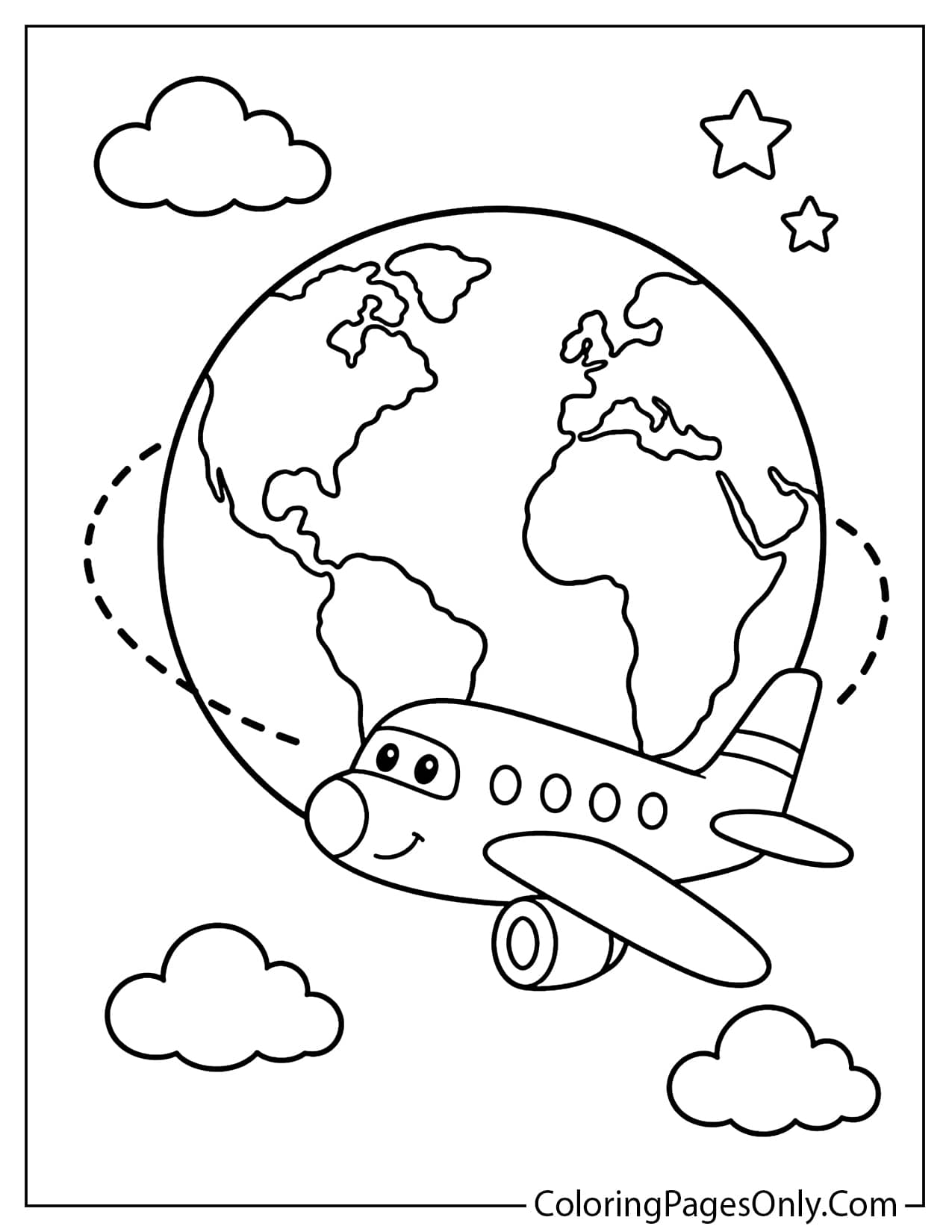 Airplane Around The World Coloring Page For Kids from Airplane