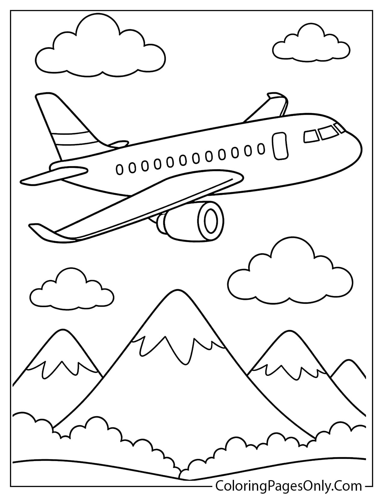 Airplane Flying Over Mountains Coloring Page For Kids from Airplane