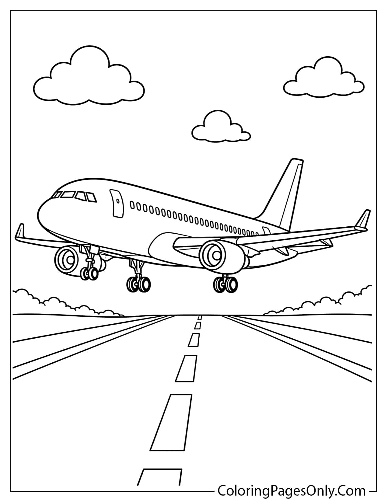 Airplane Landing On Runway Coloring Page For Kids from Airplane