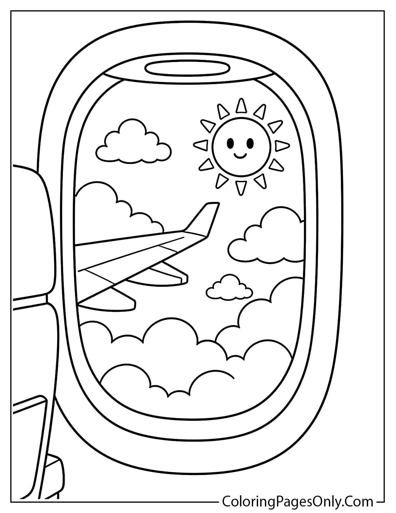 Airplane Window View Coloring Page For Kids from Airplane