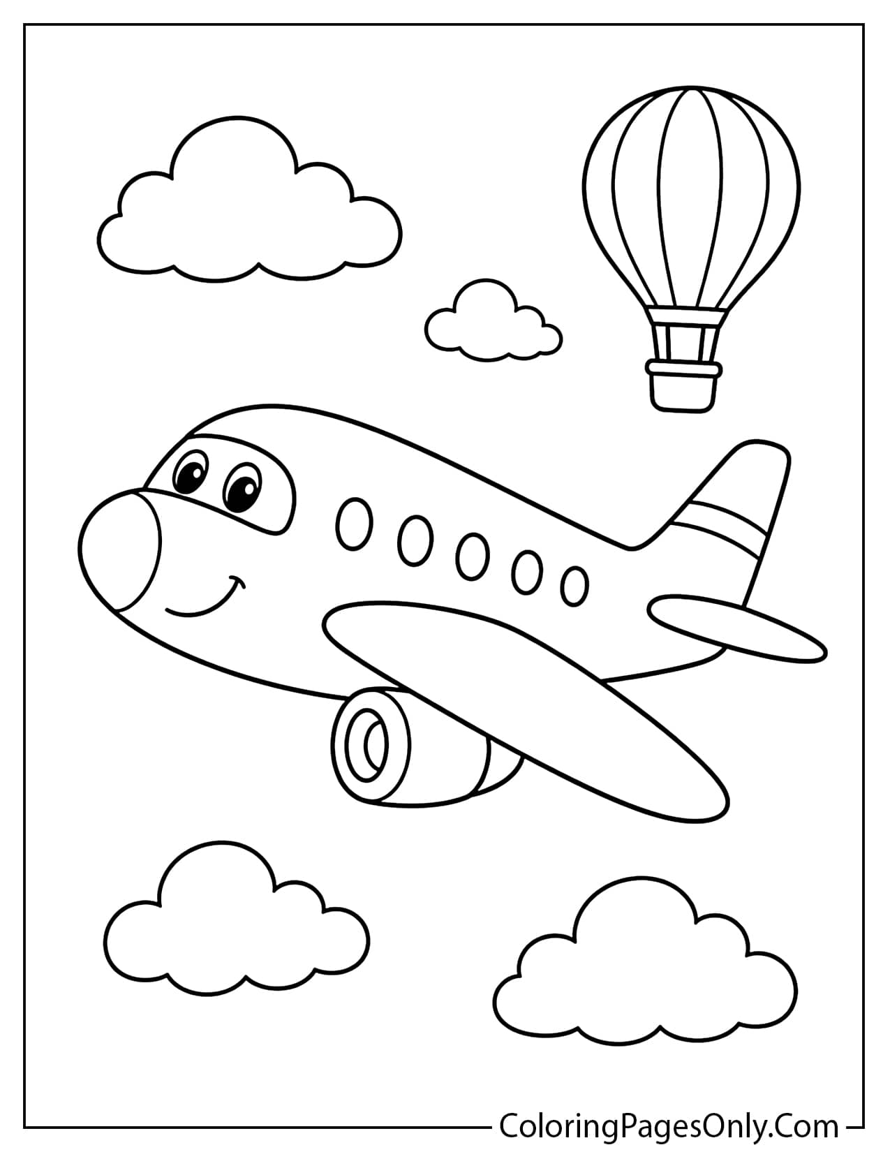 Airplane And Hot Air Balloon Coloring Page For Kids from Airplane