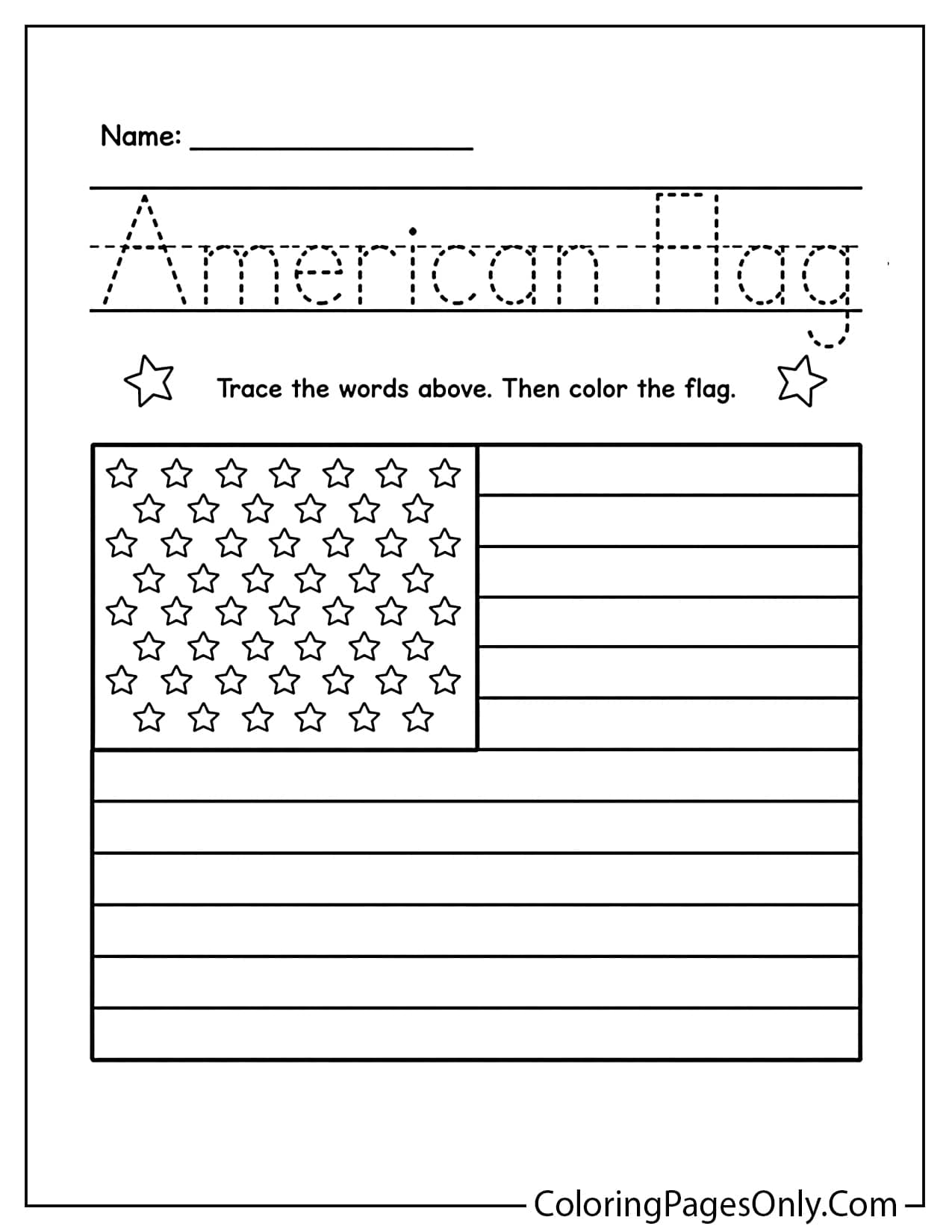 American flag facts coloring page with 50 stars and 13 stripes from American Flag