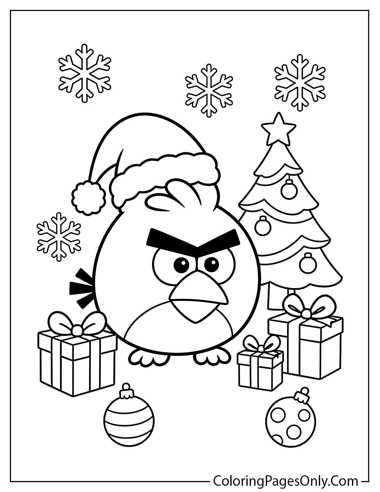 Angry Birds Christmas coloring page with Red and holiday decorations from Angry Birds
