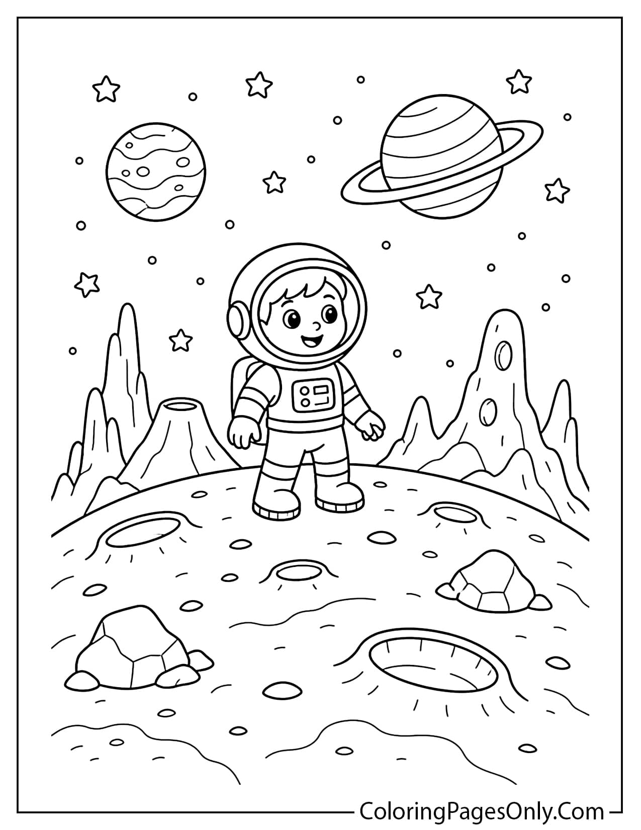 Astronaut On A Planet Coloring Page For Kids from Planet