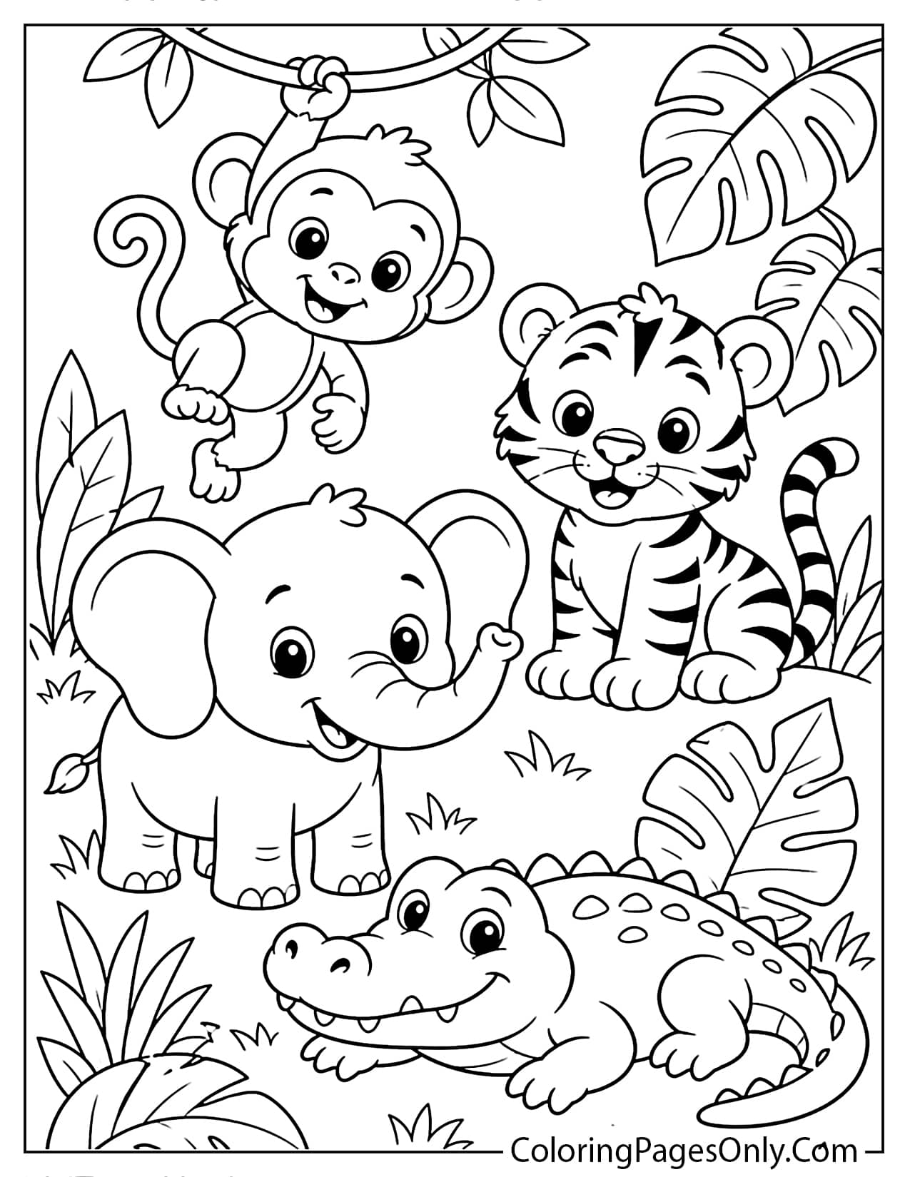 Baby Jungle Animals Coloring Page For Kids from Jungle