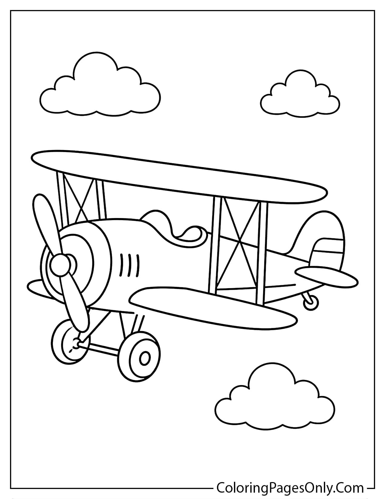 Vintage Biplane Coloring Page For Kids from Airplane