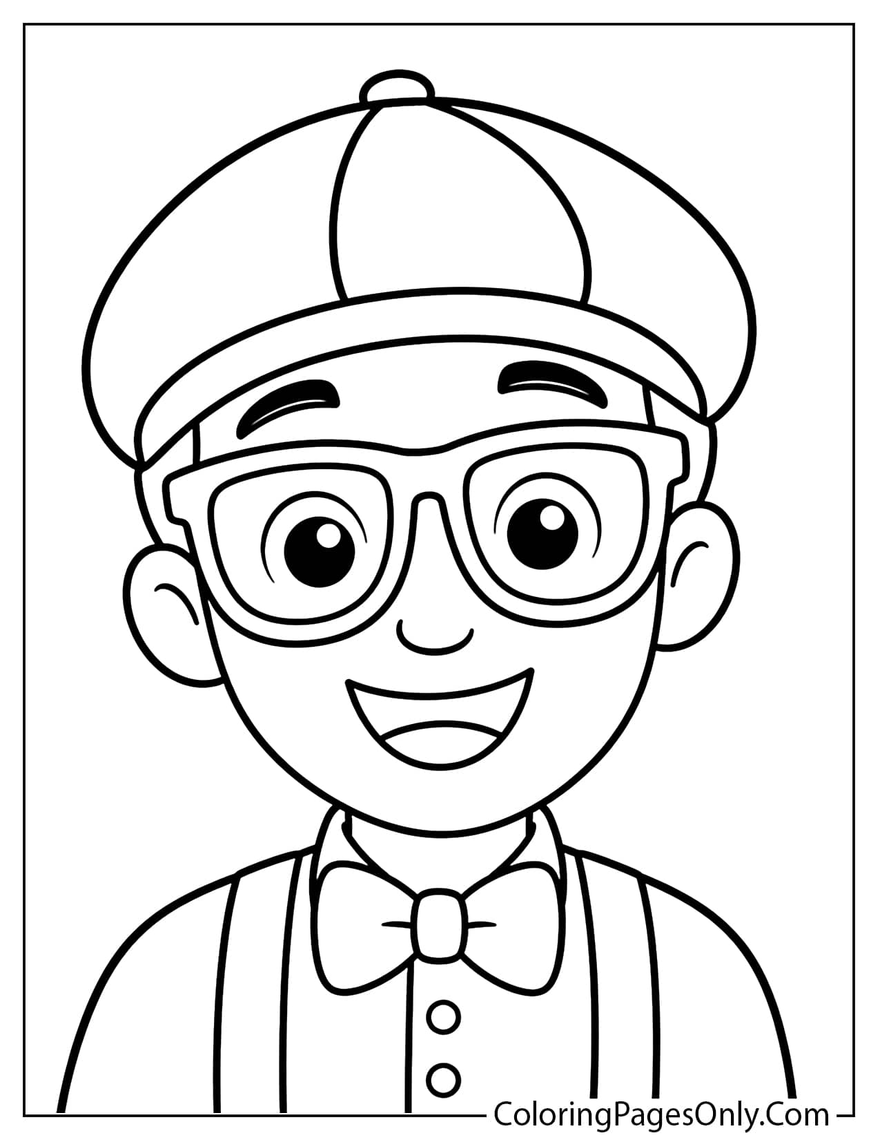 Simple Blippi face portrait coloring page with large outlines for toddlers from Blippi