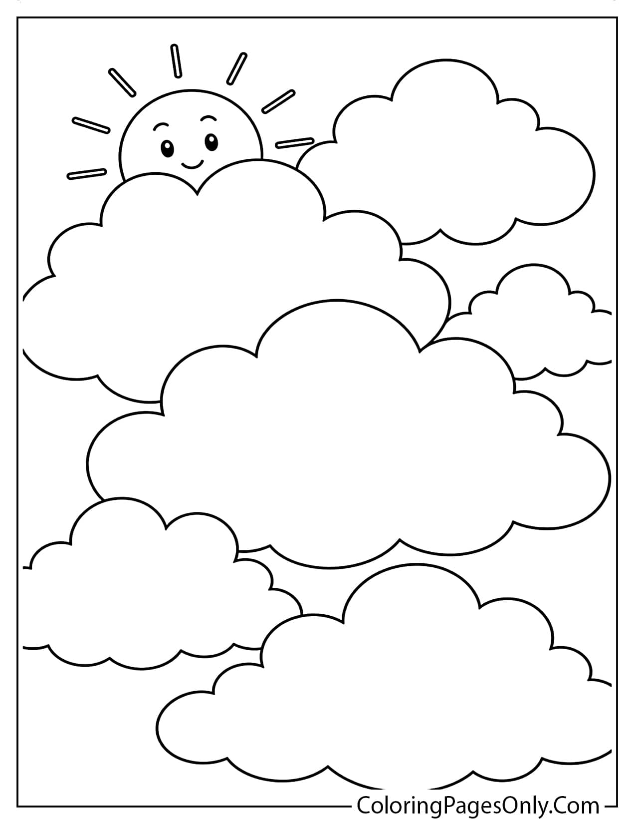 Cloudy Weather Coloring Page With Big Clouds In The Sky from Weather
