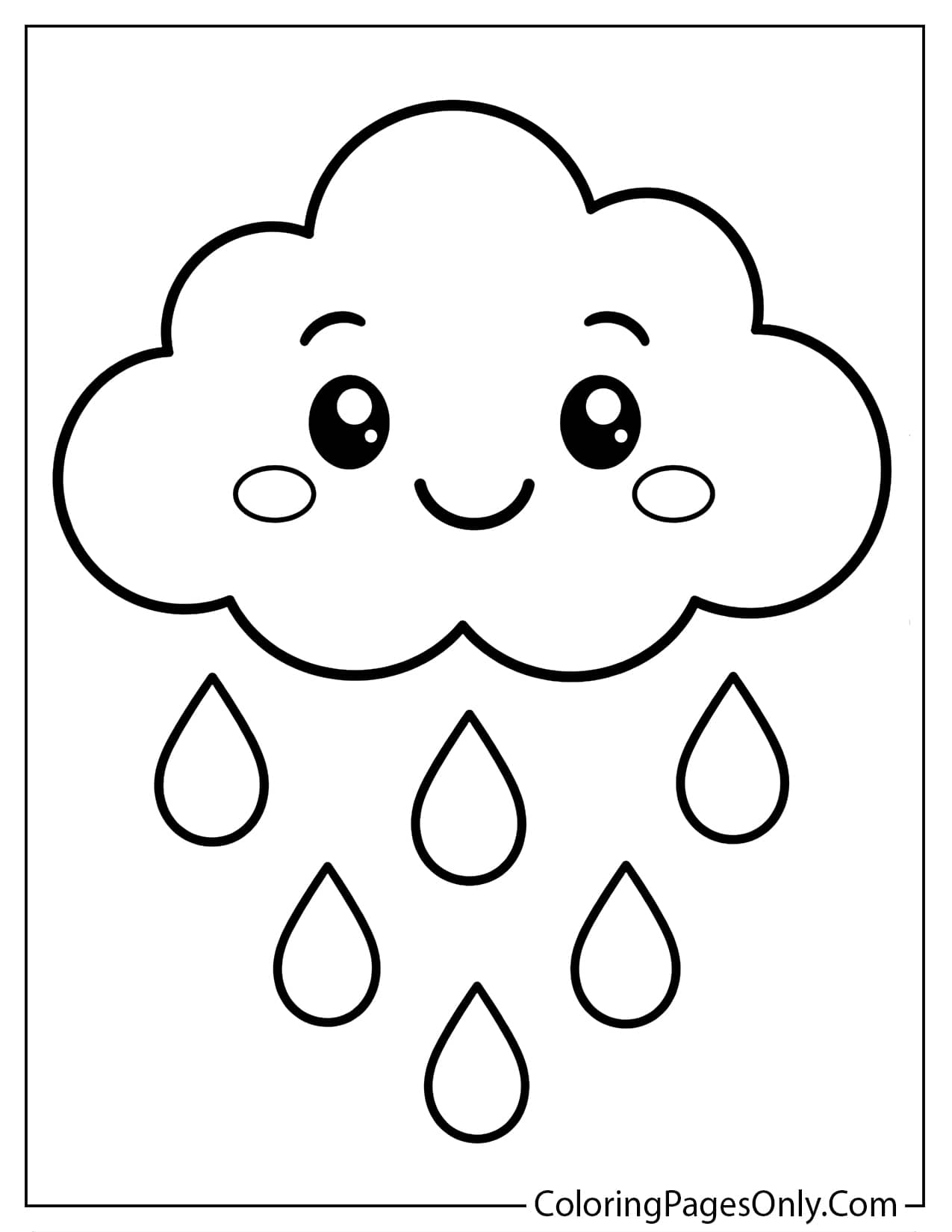 Cute Rain Cloud Coloring Page With A Smiling Cloud And Raindrops from Weather