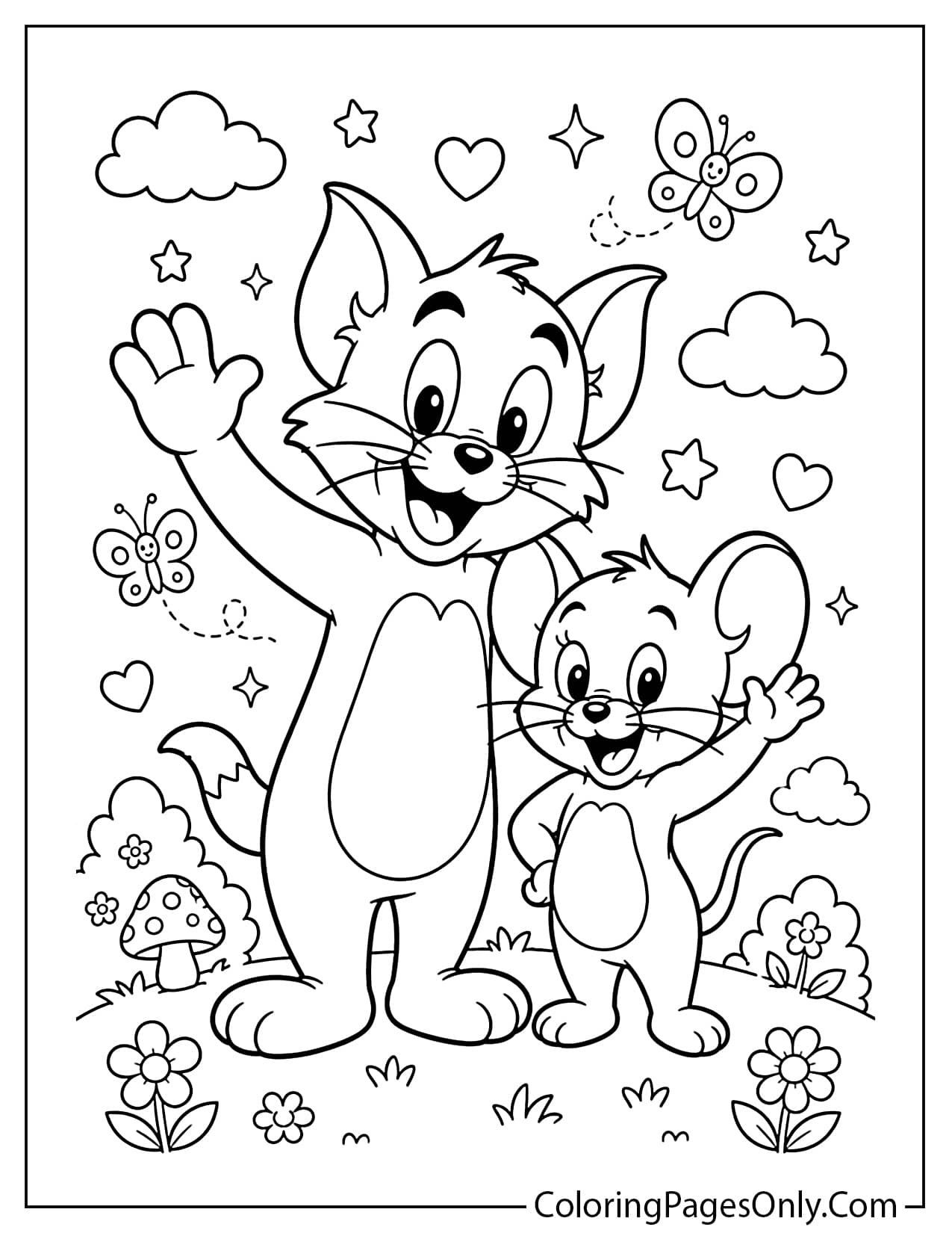 Cute Tom and Jerry coloring page with a friendly cartoon scene from Tom And Jerry