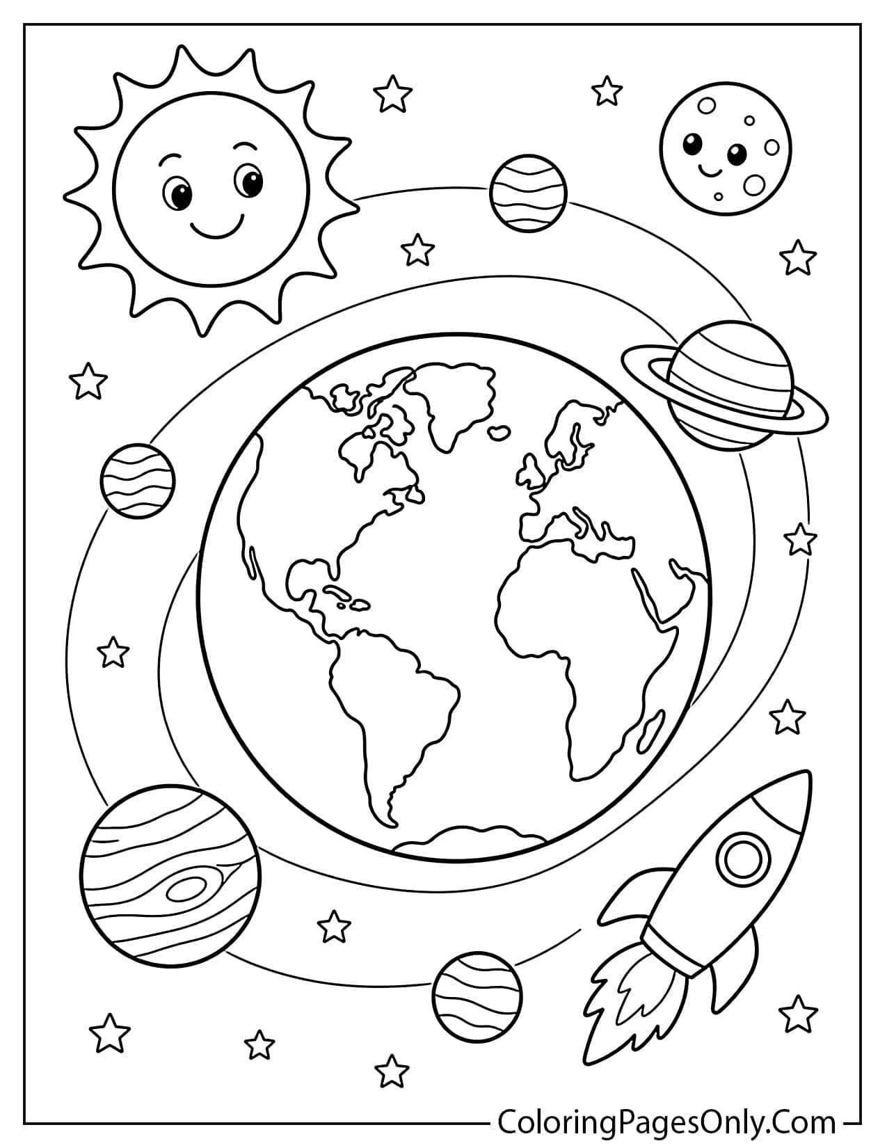 Earth In The Solar System Coloring Page For Kids from Earth