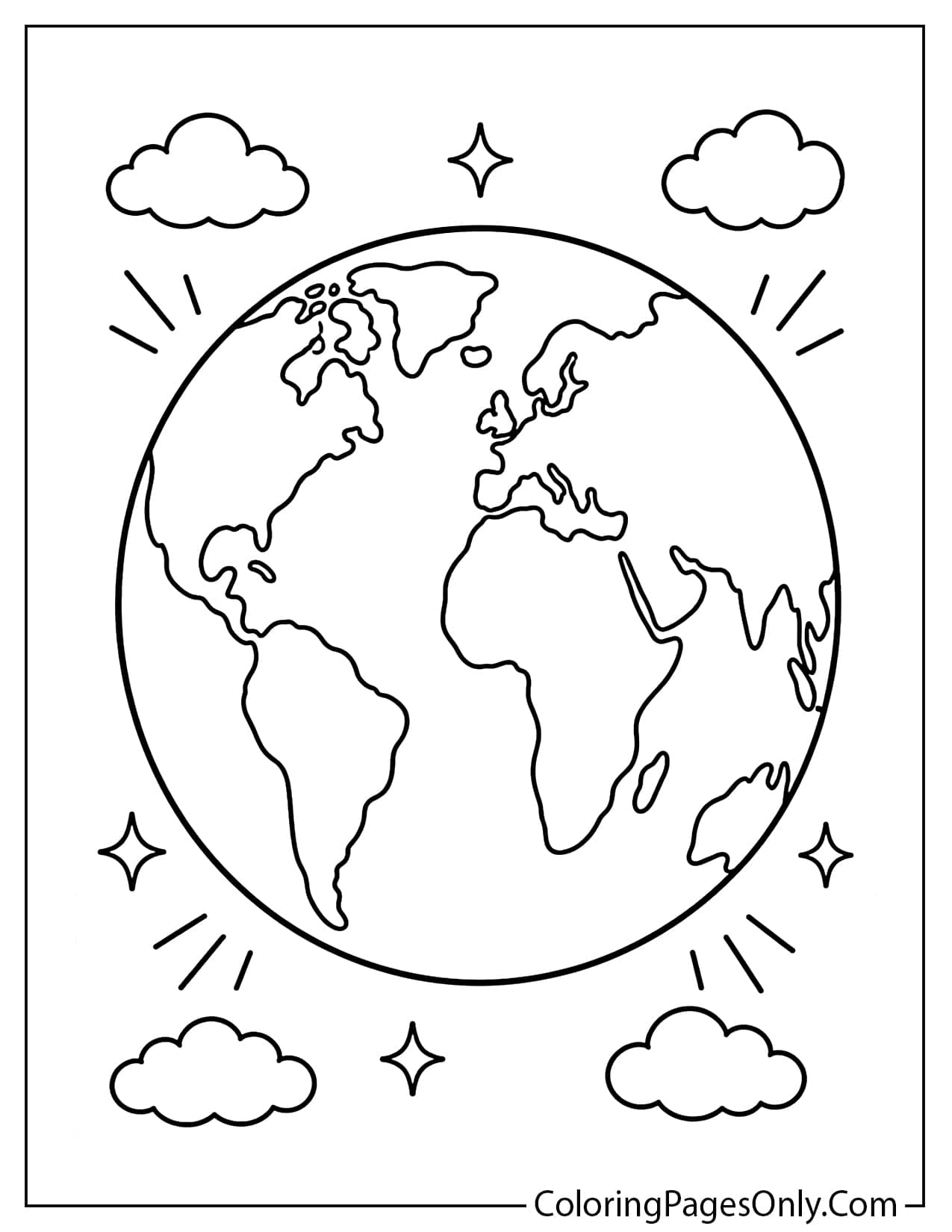 Earth With Continents Coloring Page For Kids from Earth