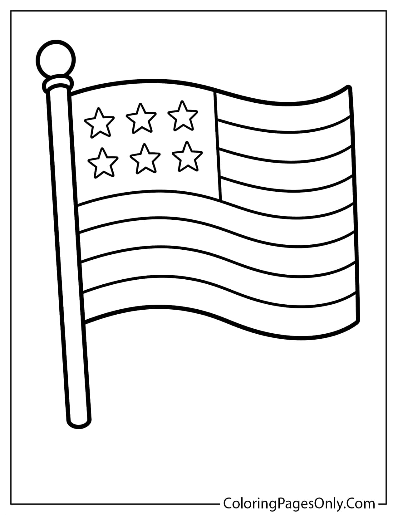 Easy American flag coloring page for preschoolers with big simple outlines from American Flag