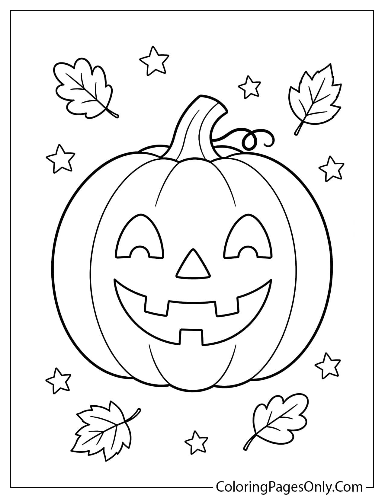 Easy cute Halloween pumpkin coloring page with a smiling jack-o-lantern for kids from Cute Halloween