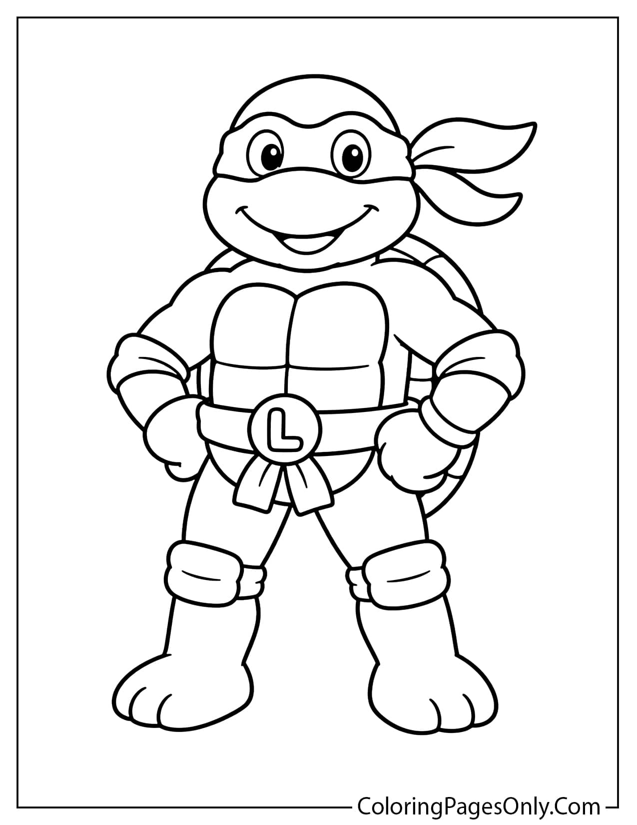 Easy Ninja Turtles coloring page for kids with a smiling turtle hero and simple bold outlines from Ninja Turtles