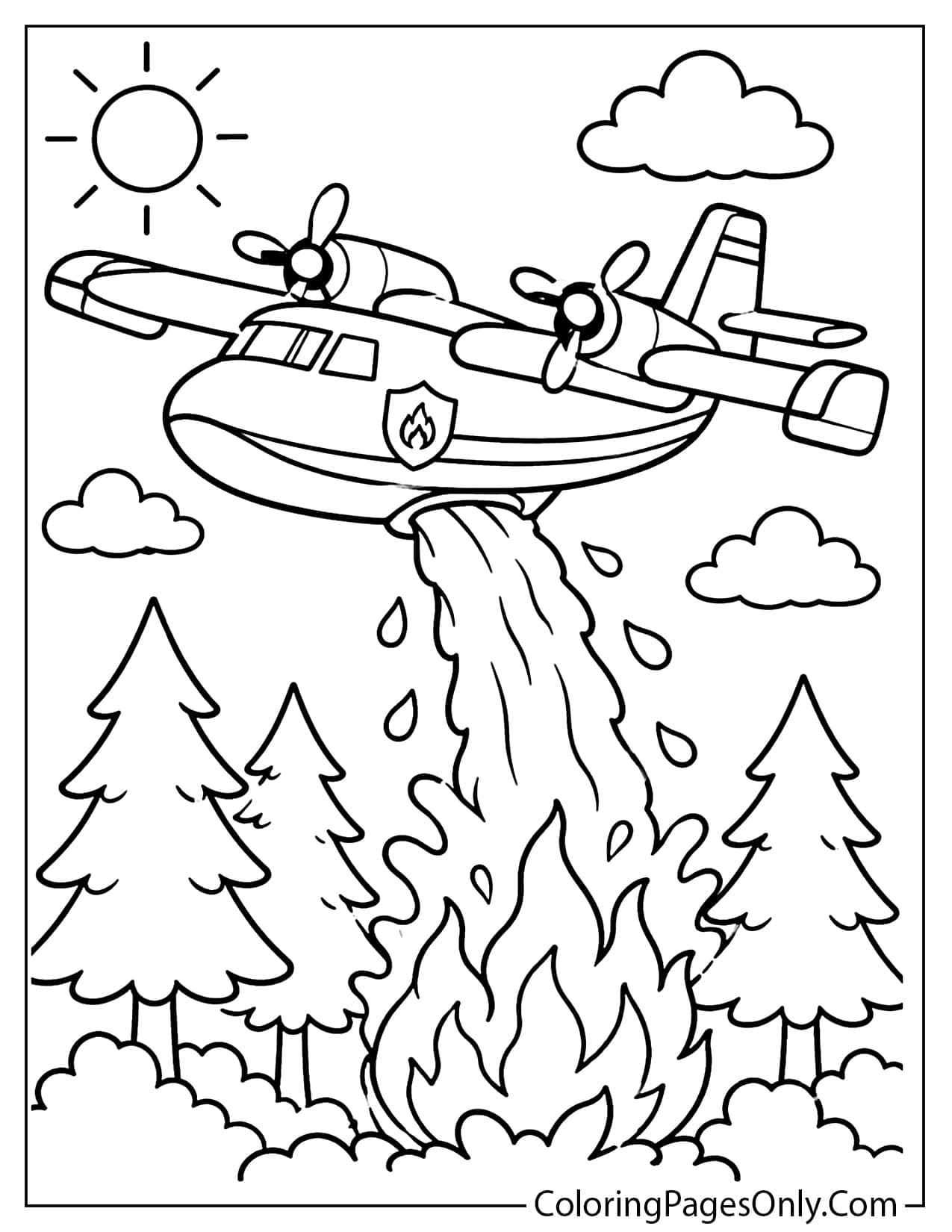 Firefighting Airplane Coloring Page For Kids from Airplane