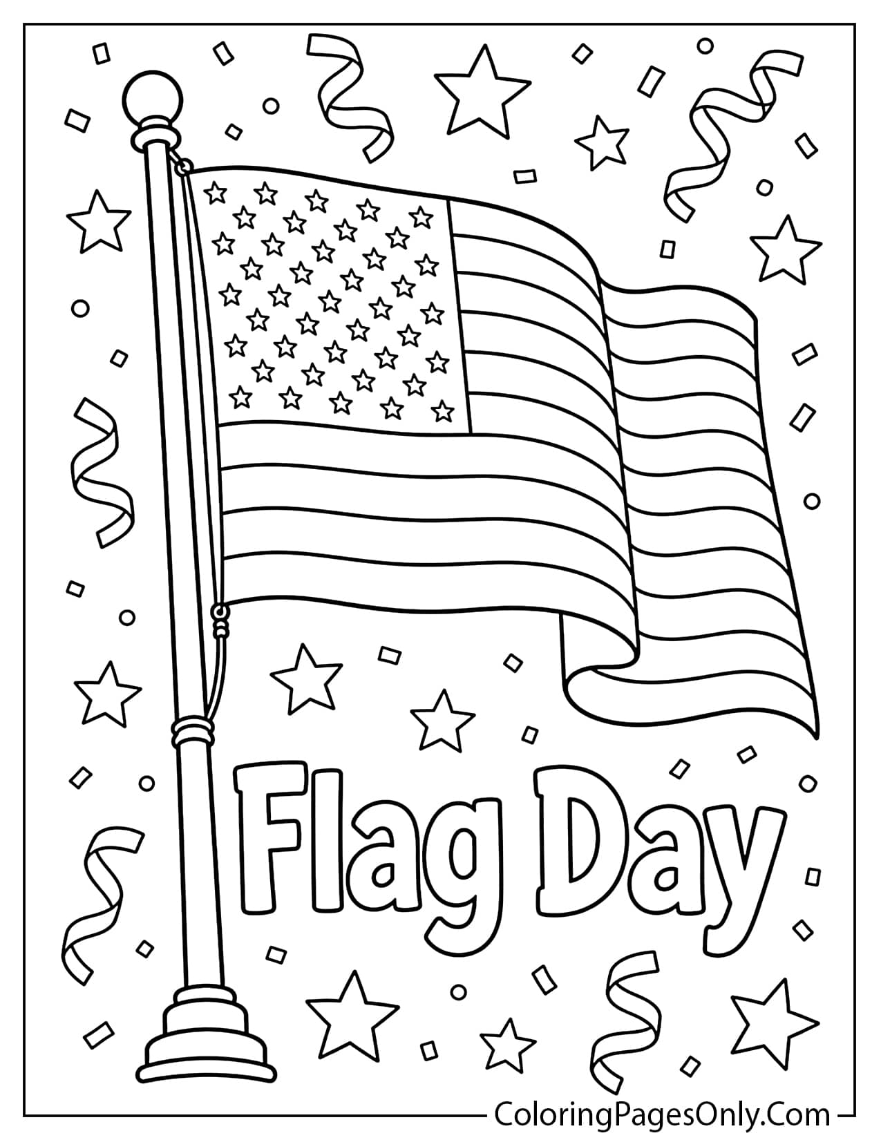 Flag Day American flag coloring page with stars and patriotic decorations from American Flag