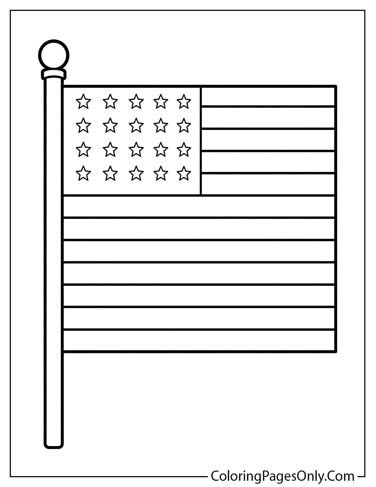 Simple blank American flag with 13 stripes and star field outline for Flag Day classroom coloring page from Flag Day