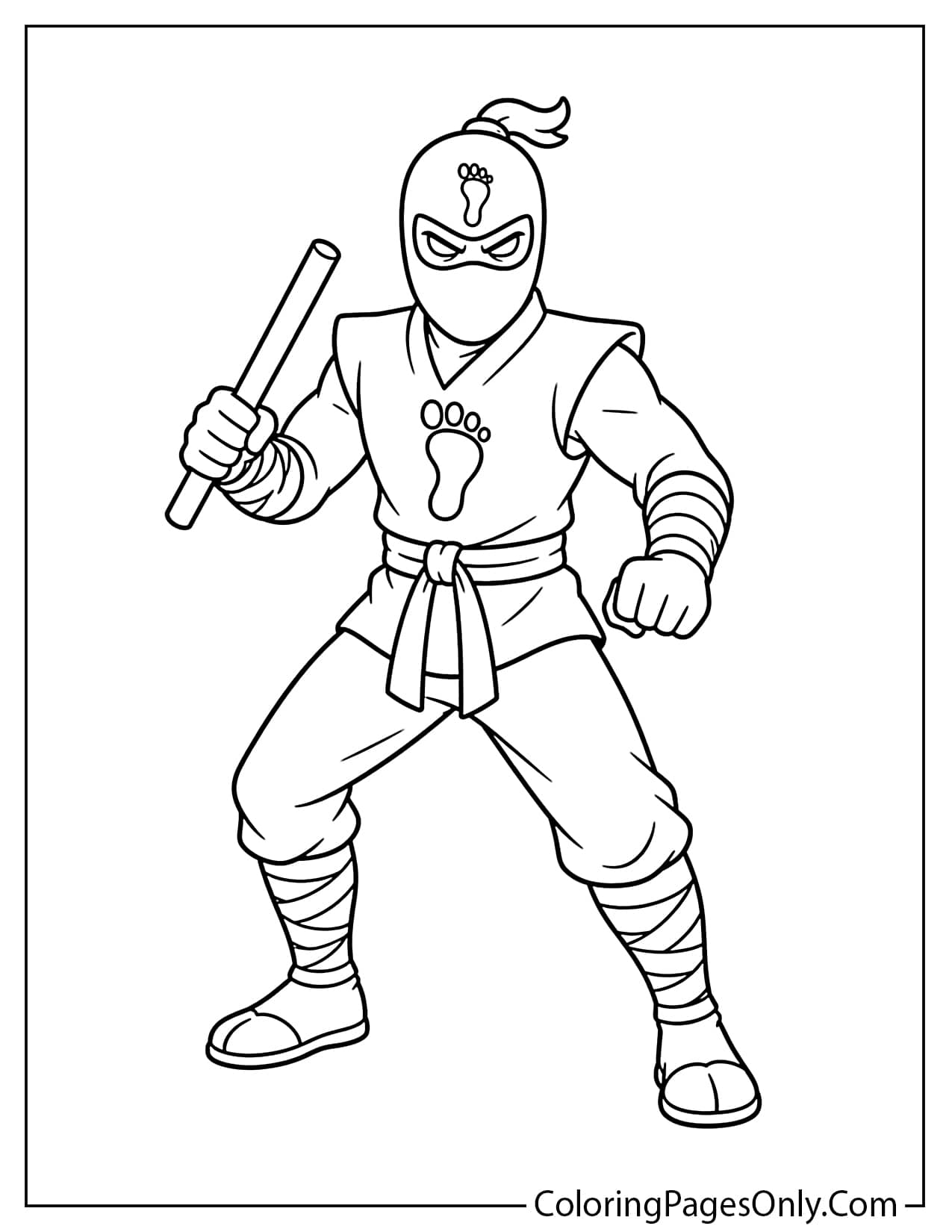 Foot Clan soldier coloring page with a ninja villain in a simple fighting stance from Ninja Turtles