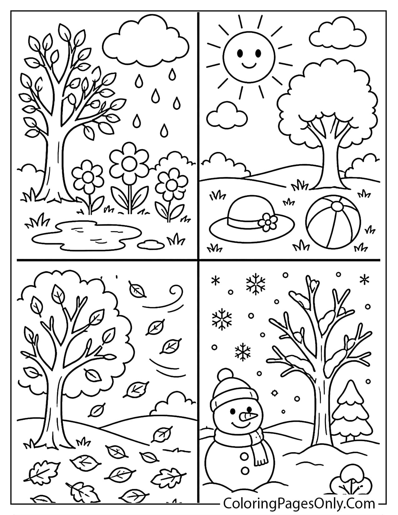 Four Seasons And Weather Coloring Page With Spring Summer Fall And Winter from Weather