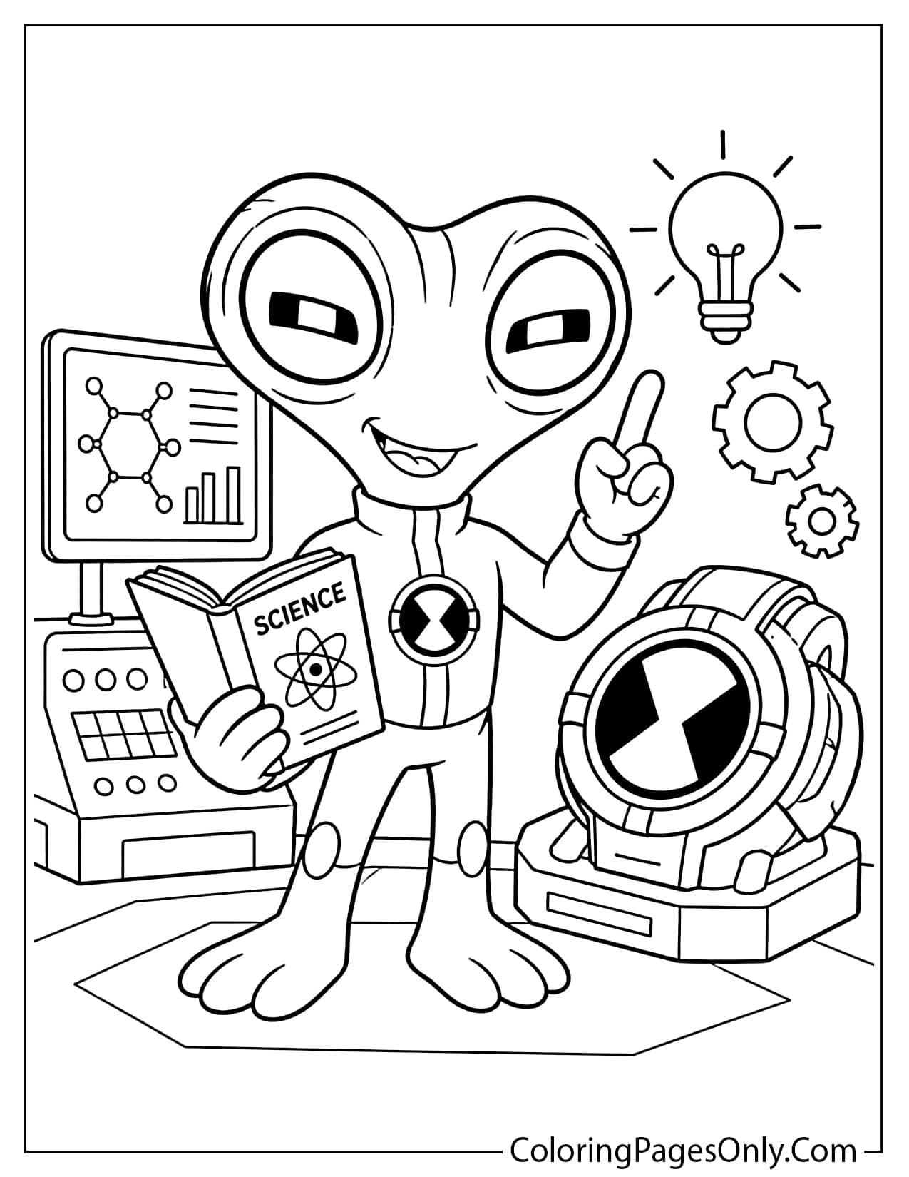Grey Matter Ben 10 coloring page featuring the small smart alien with simple outlines from Ben 10