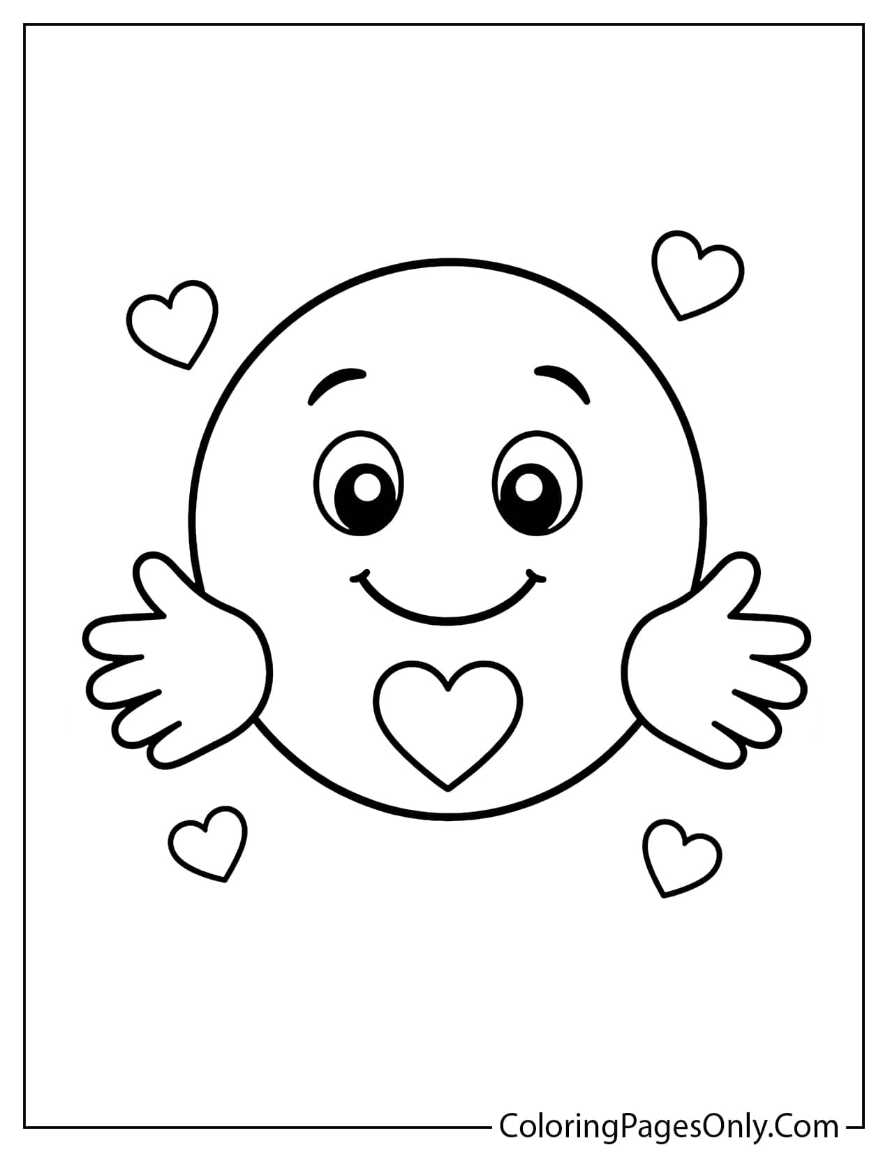Hug emoji coloring page with smiling face and open arms from Emoji