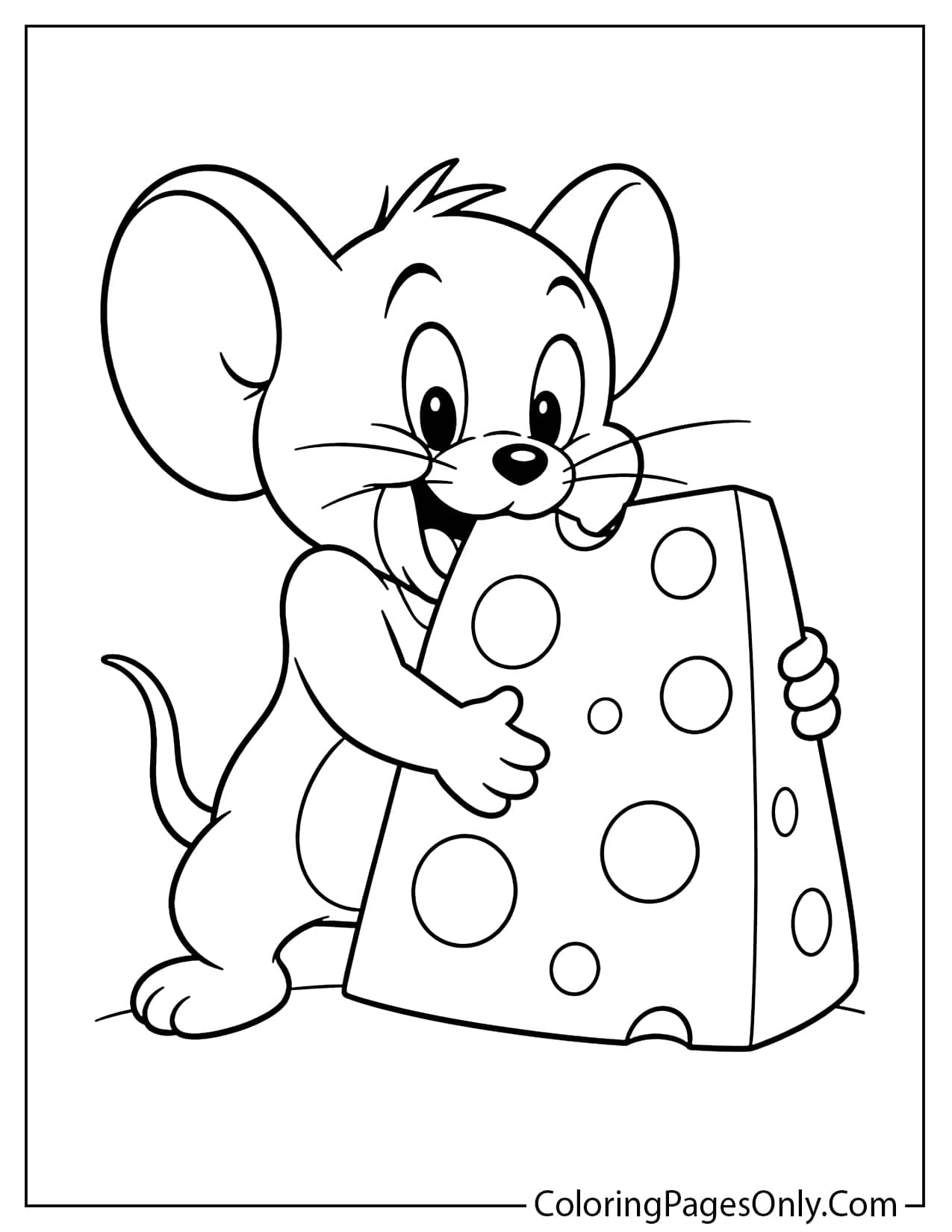 Jerry eating cheese coloring page with a simple cartoon mouse design from Tom And Jerry