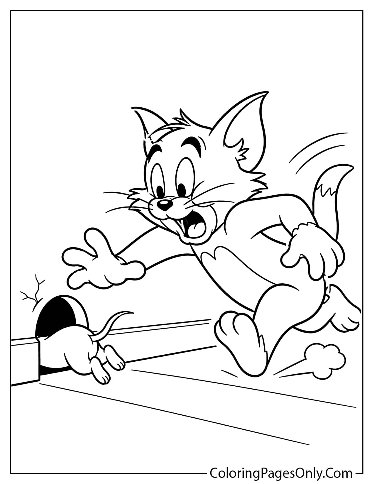 Jerry escaping from Tom coloring page with a playful chase scene from Tom And Jerry