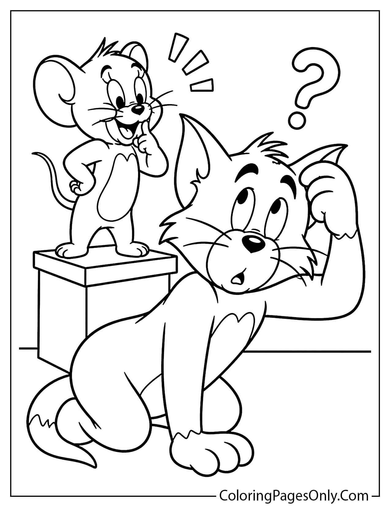 Jerry outsmarting Tom coloring page with a clever mouse and funny cat from Tom And Jerry